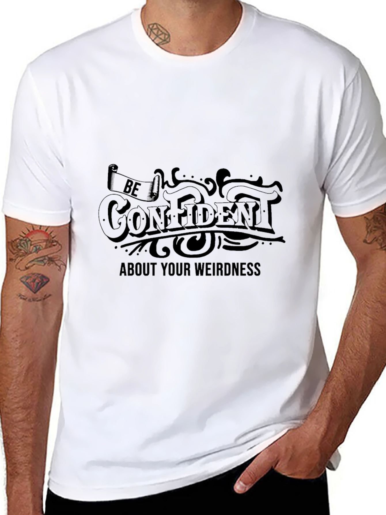Black Be Confident Weirdness Graphic Tee - Unisex Black T-Shirt view 8