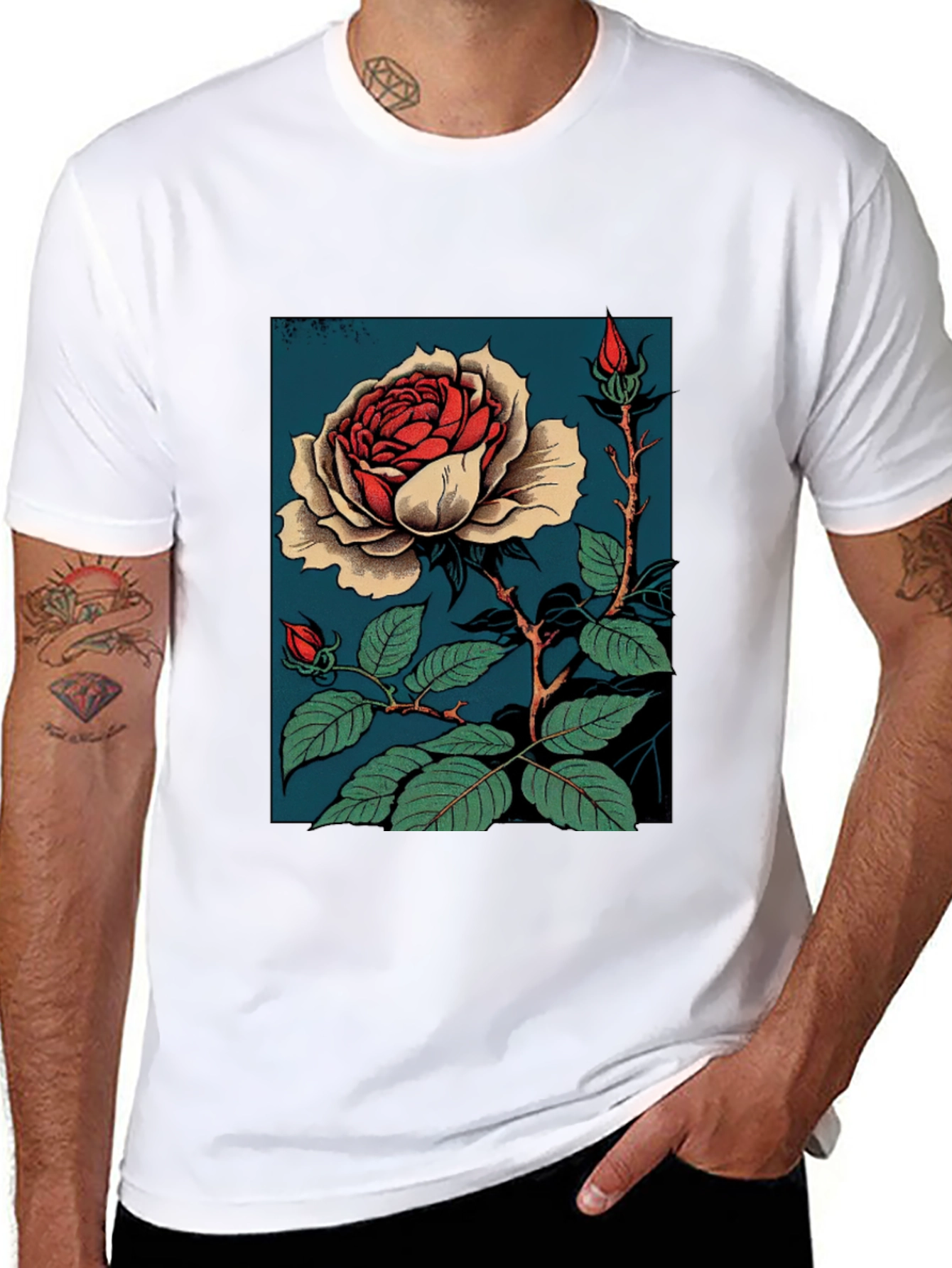 Black Elegant Rose Graphic T-Shirt - Black view 8