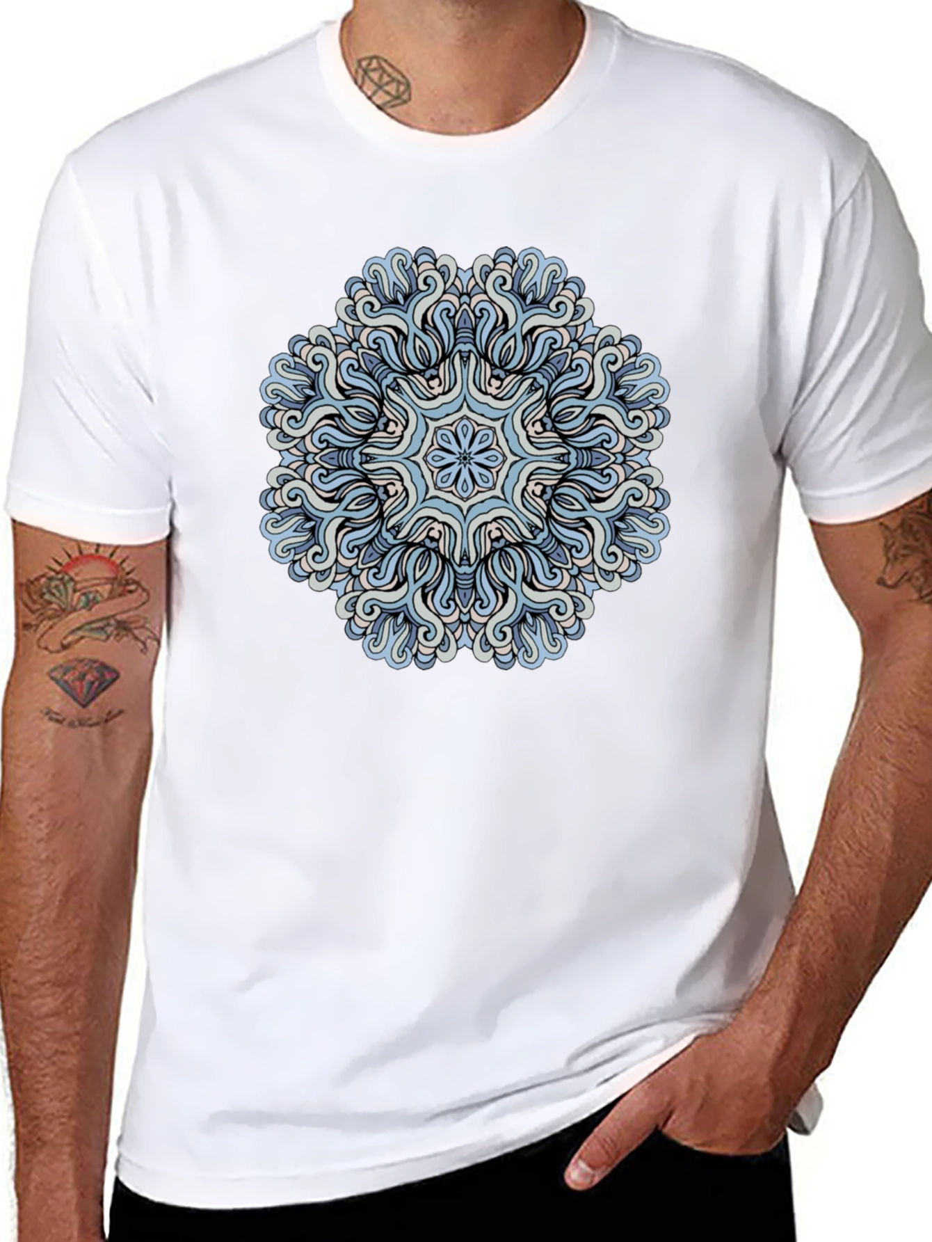Black Blue Mandala Graphic Tee - Men's Black T-Shirt view 8