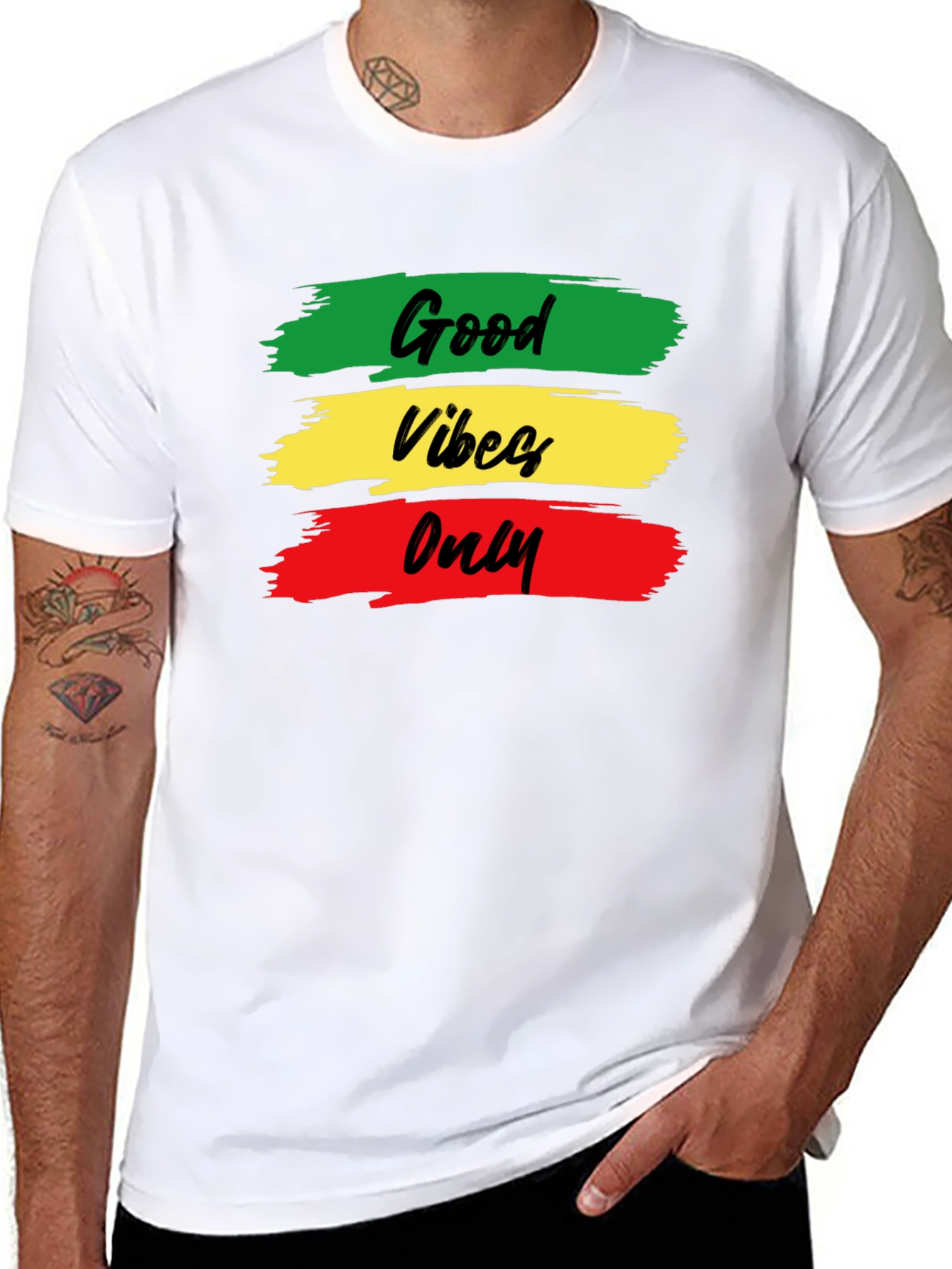 Black Good Vibes Only T-Shirt - Rasta Colors - Black Cotton view 8
