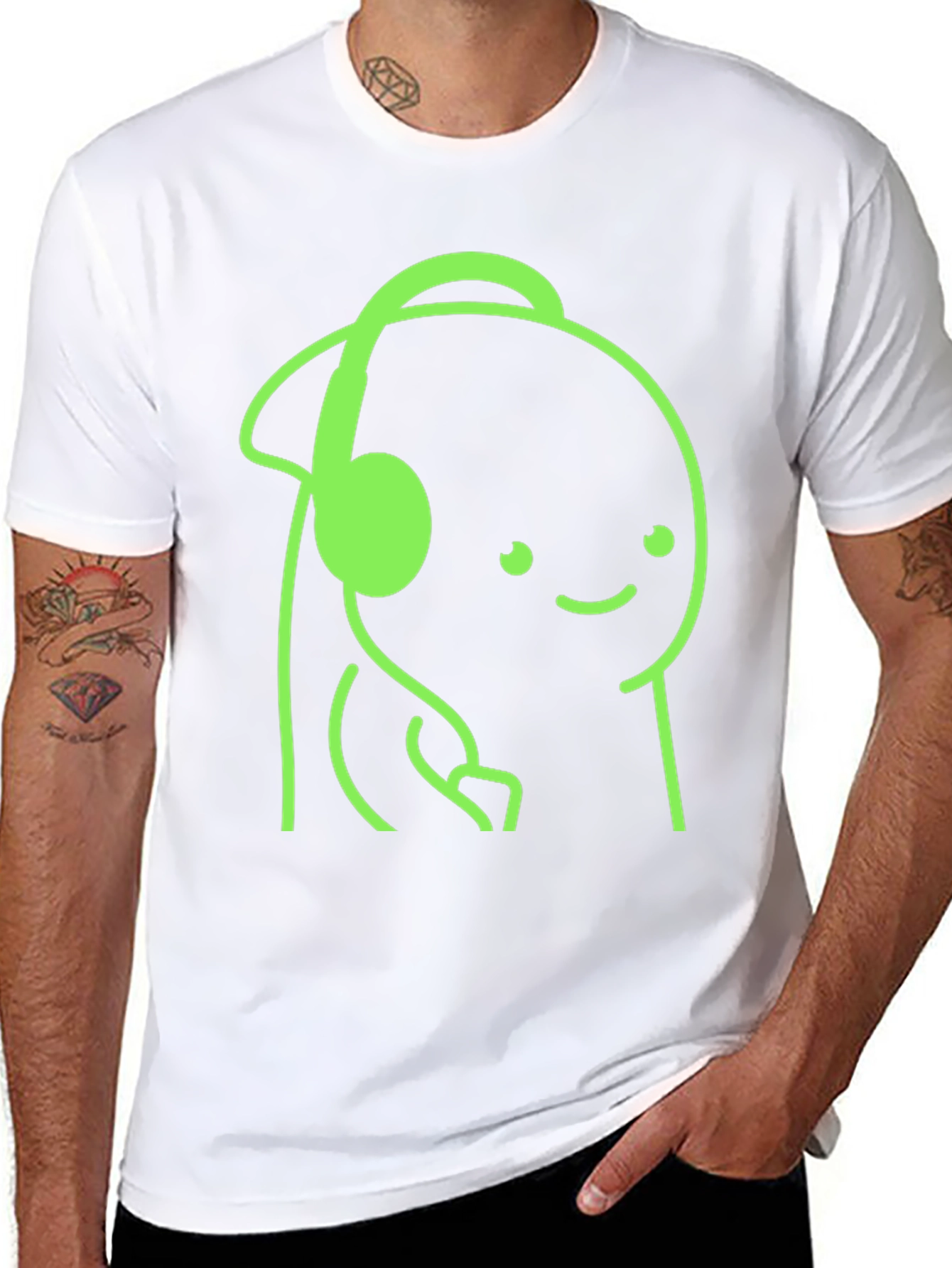 Black Cartoon Headphone Graphic Tee - Casual Style view 8