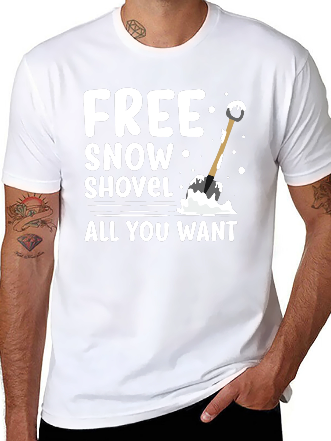Black Free Snow Shovel T-Shirt - Winter Fun Graphic Tee view 8
