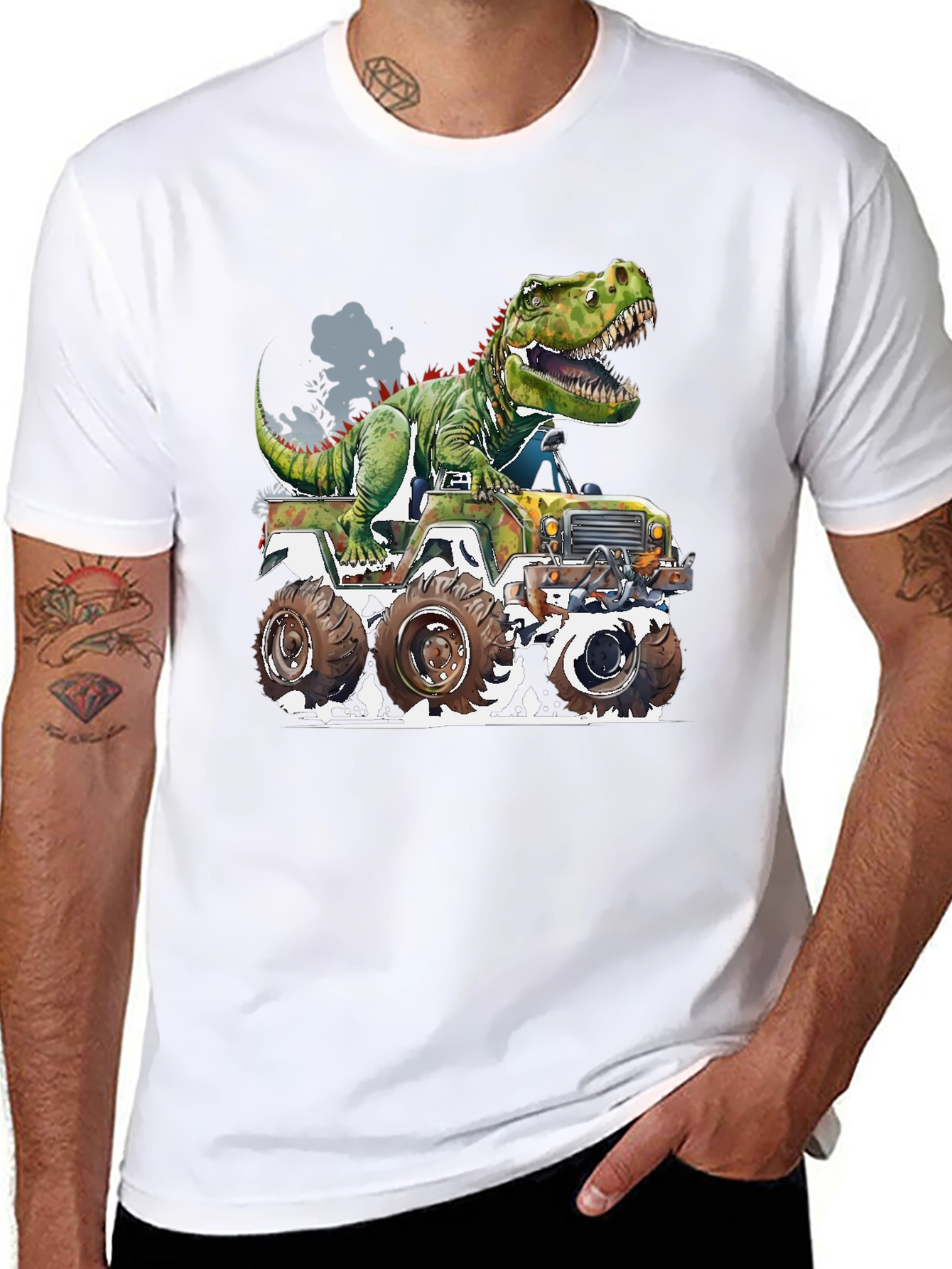 Black Dinosaur Monster Truck Graphic Tee view 8