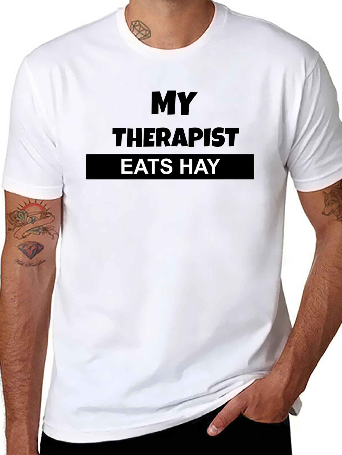 Black My Therapist Eats Hay Funny Graphic T-Shirt view 8