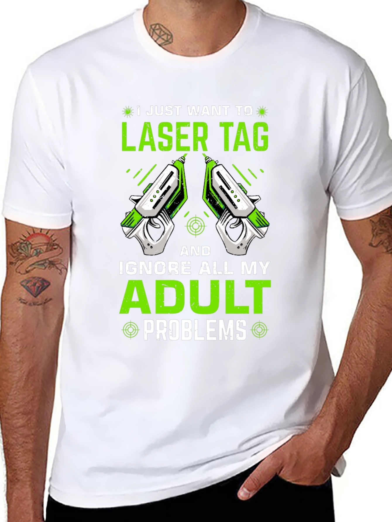 Black Laser Tag Adult Problems Graphic T-Shirt view 8