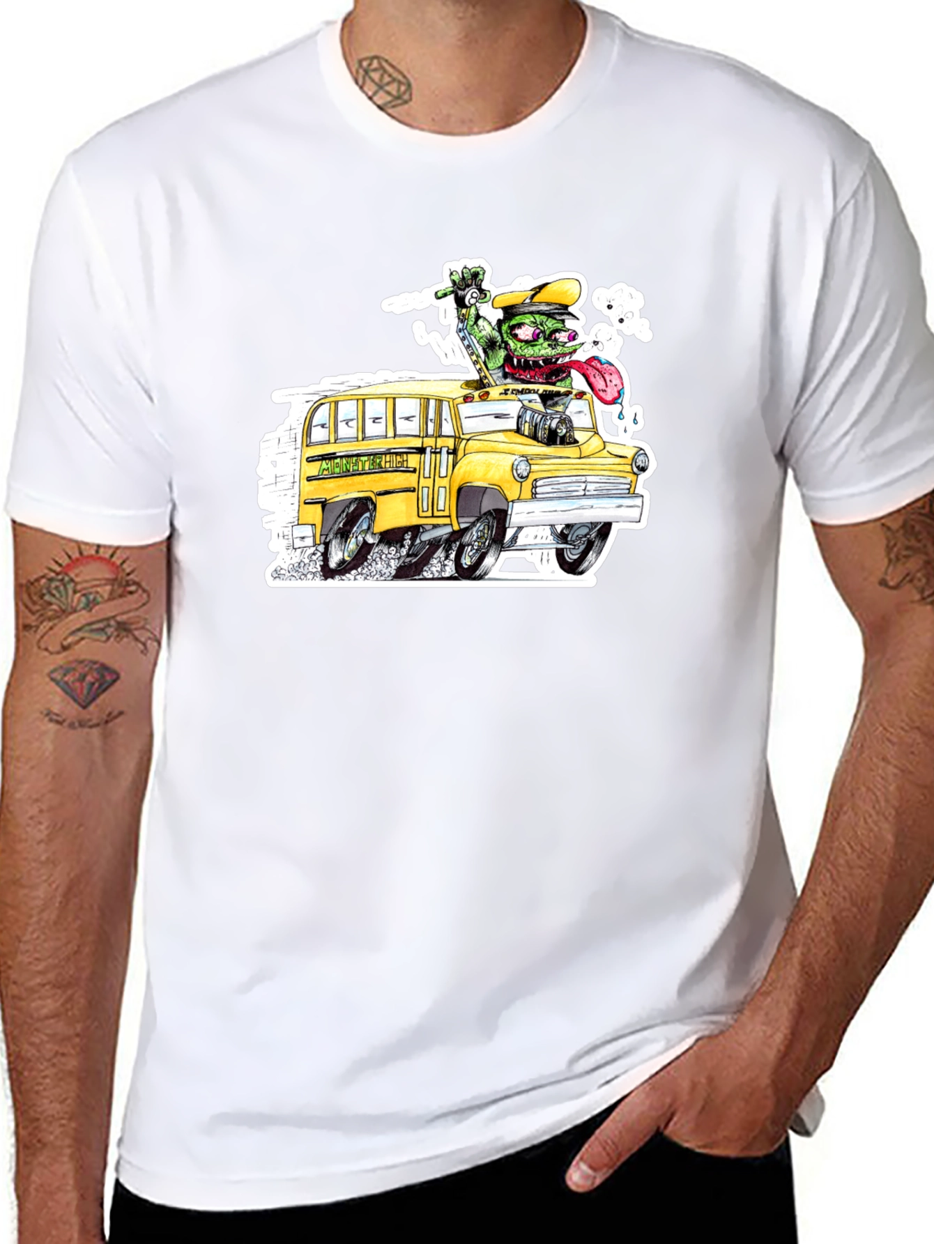 Black Monster School Bus Black T-Shirt view 8