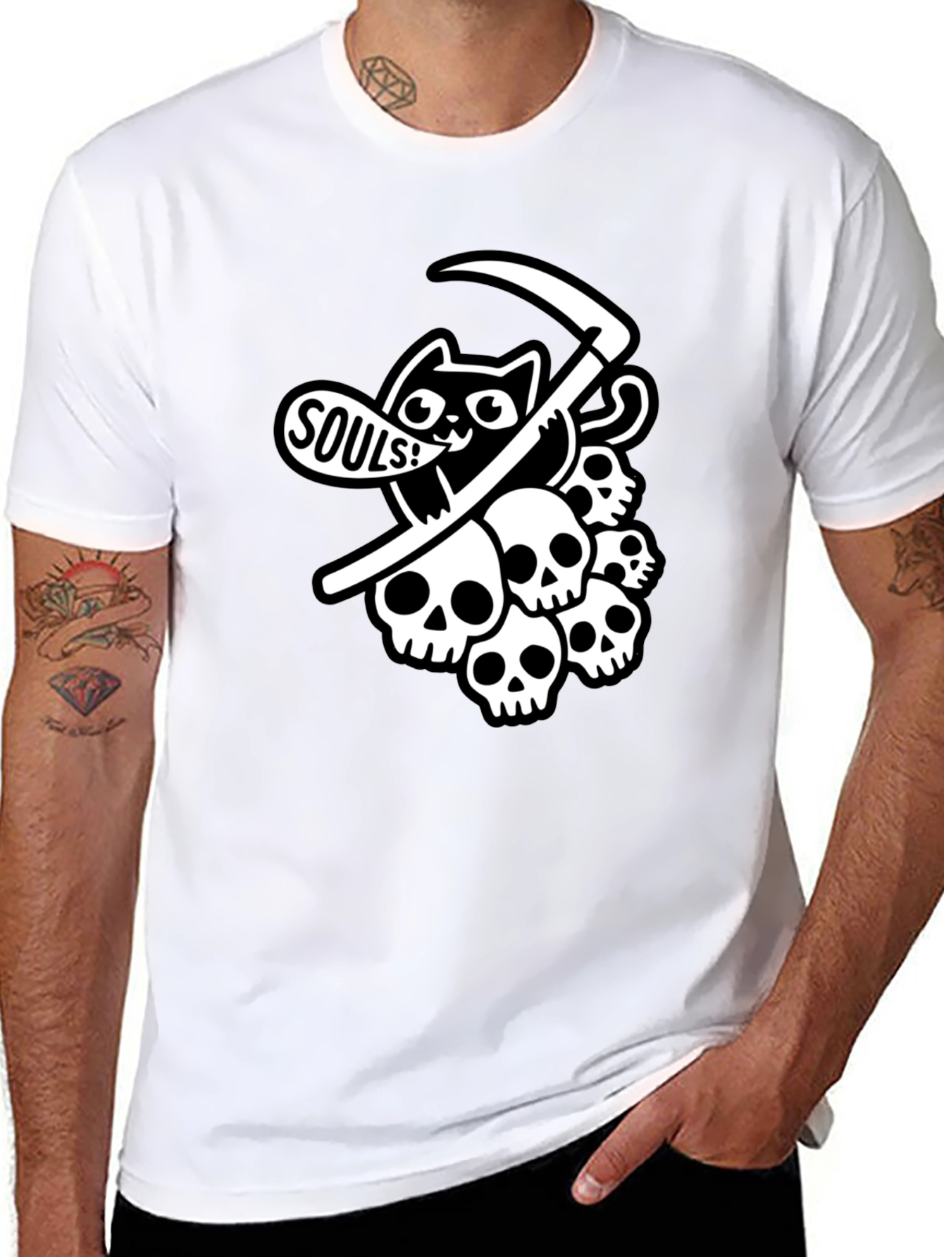 Black Grim Reaper Cat T-Shirt - Souls! view 8