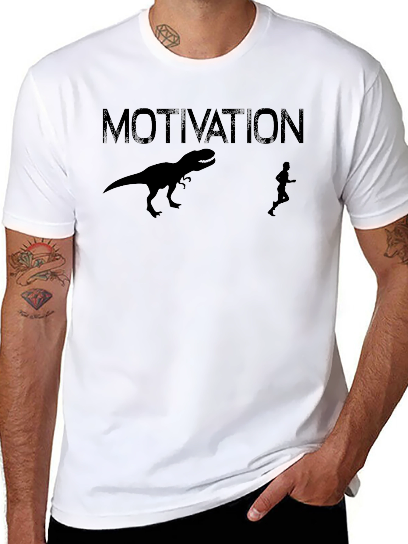 Black Motivation Dinosaur Run Graphic T-Shirt view 8