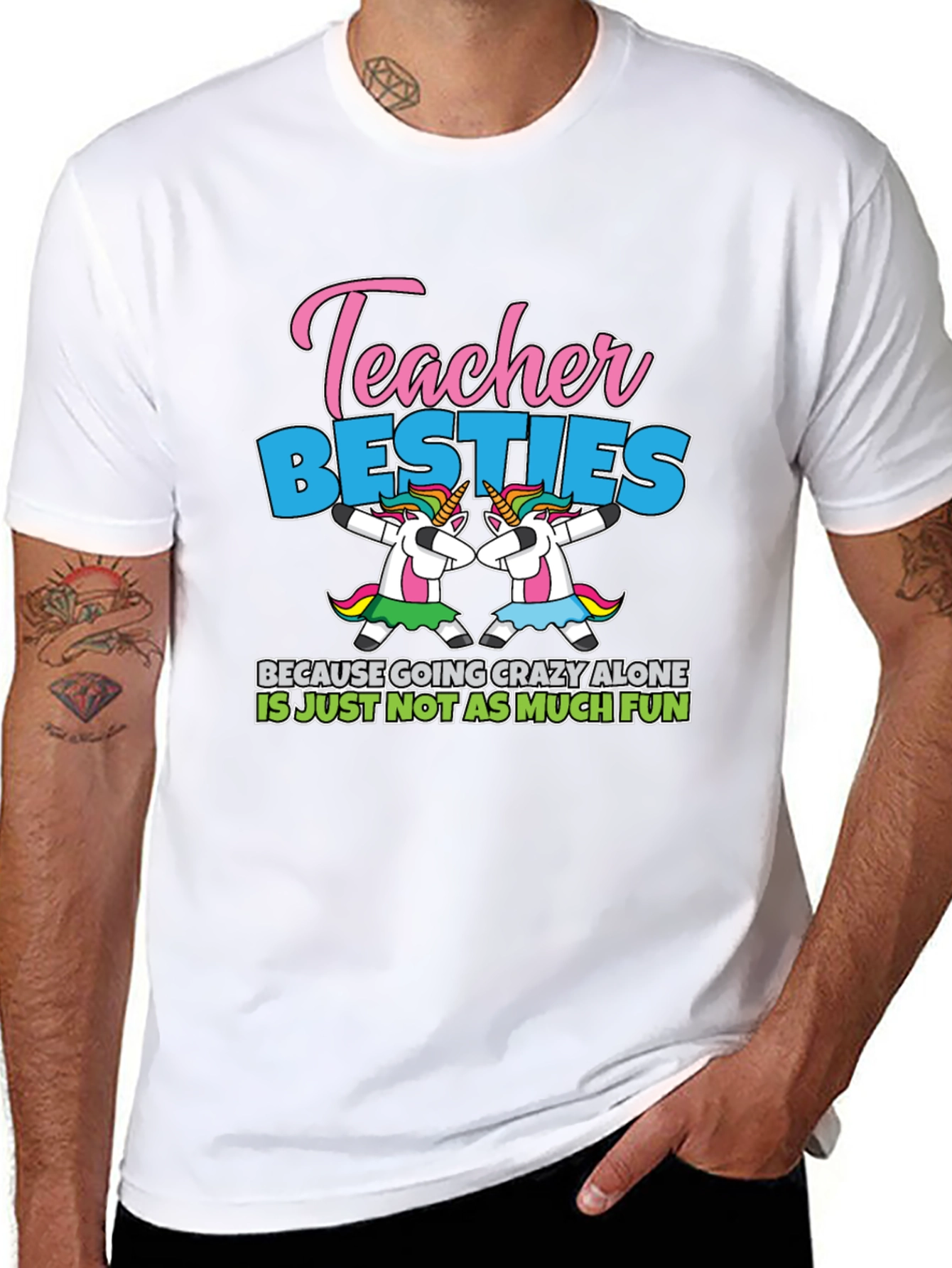 Black Teacher Besties Unicorn T-Shirt view 8