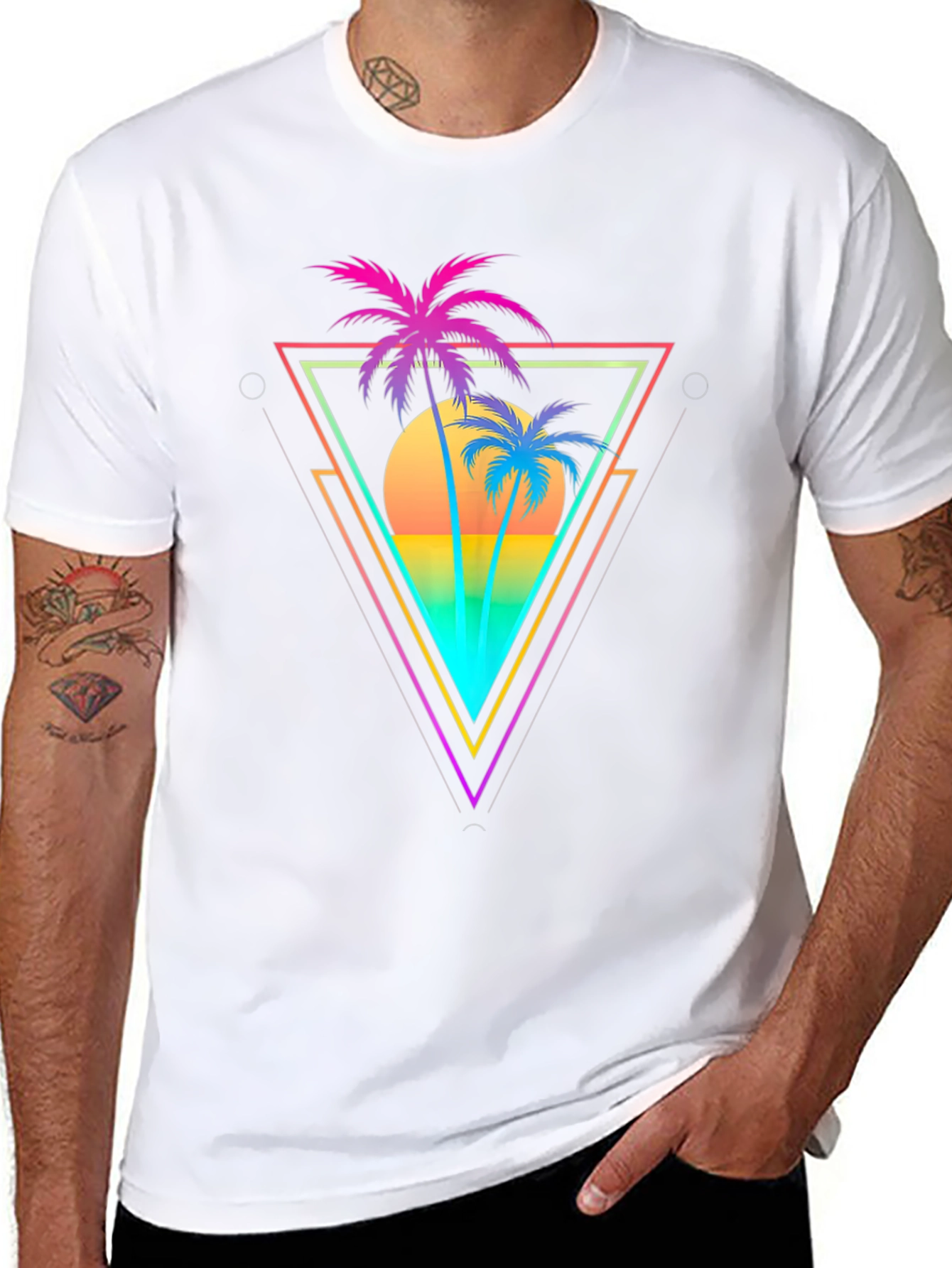 Black Retro Palm Tree Triangle Graphic T-Shirt view 8