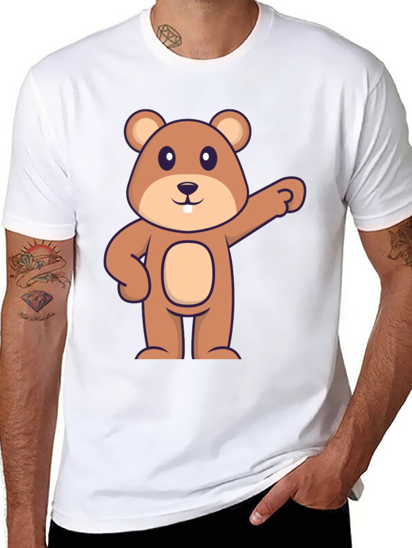 Black Cartoon Beaver Graphic Tee - Black Cotton view 8