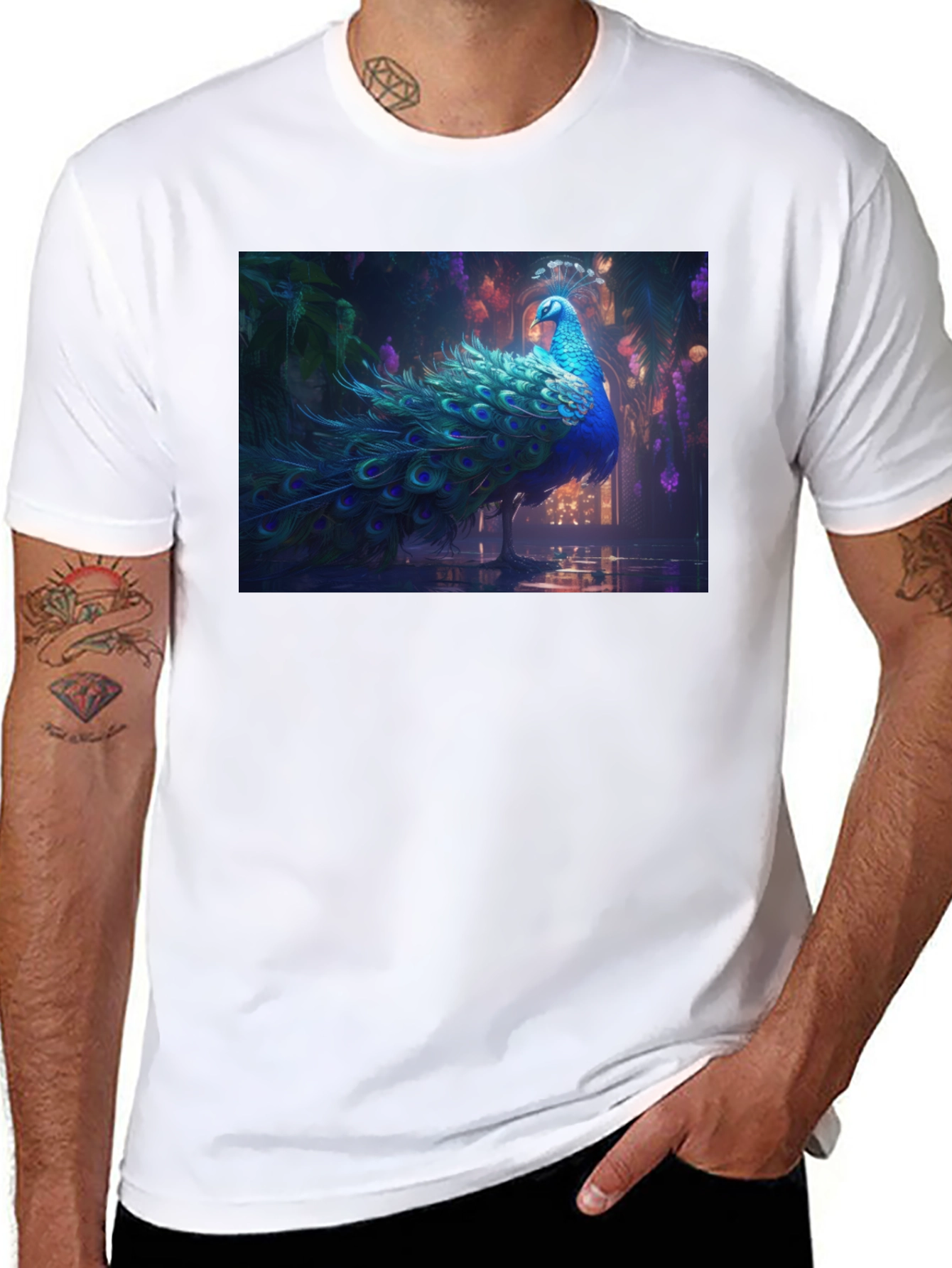 Black Peacock Graphic Tee - Stylish Men's T-Shirt view 8