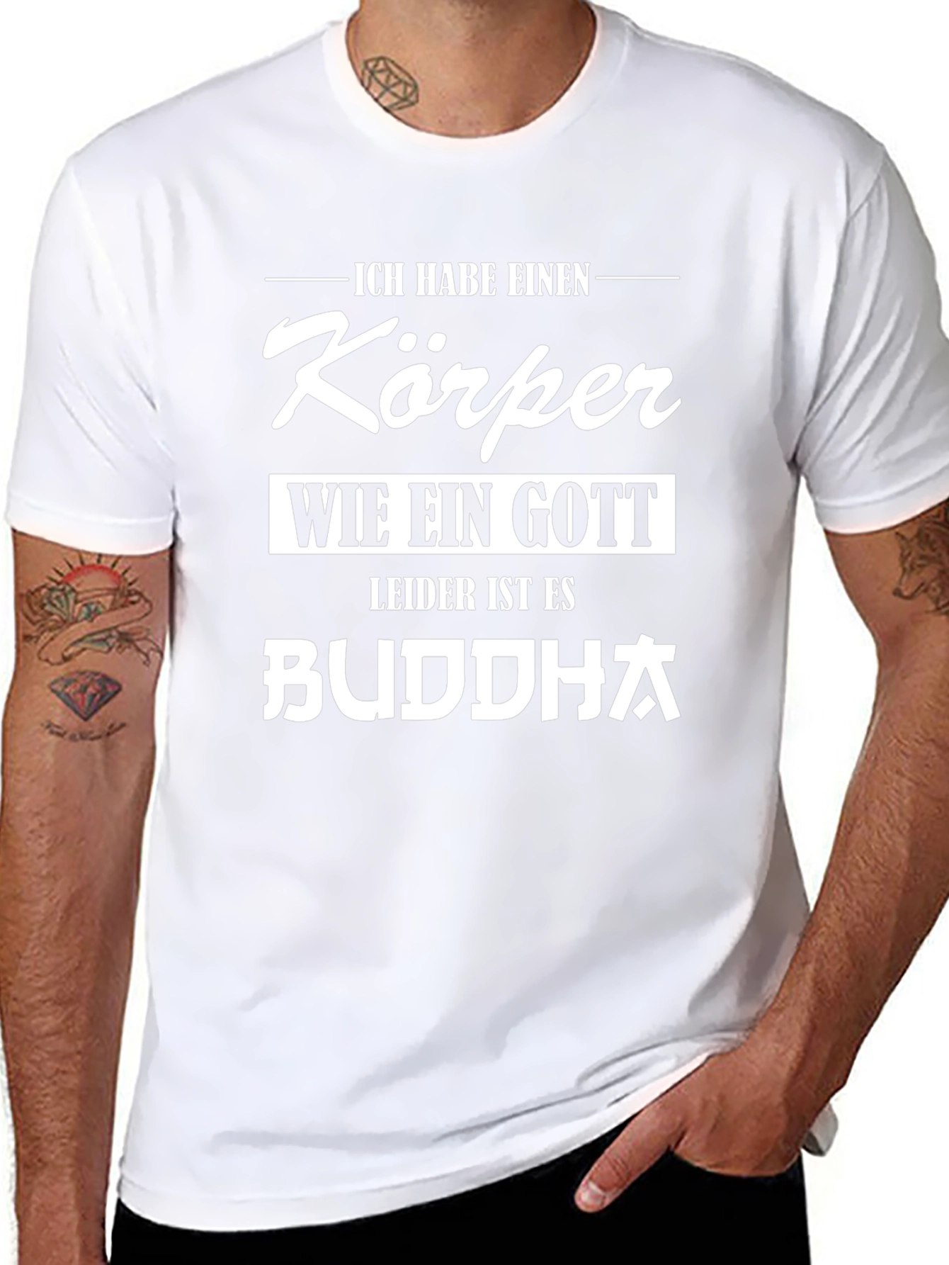 Black Funny German T-Shirt - Buddha Body view 8