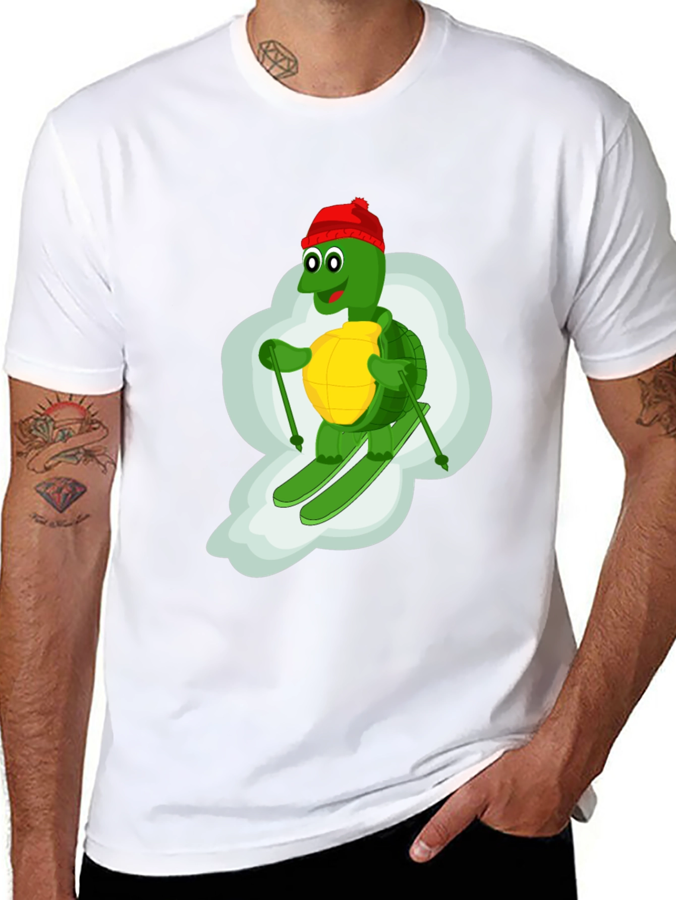 Black Skiing Turtle T-Shirt - Fun Cartoon Graphic Tee view 8