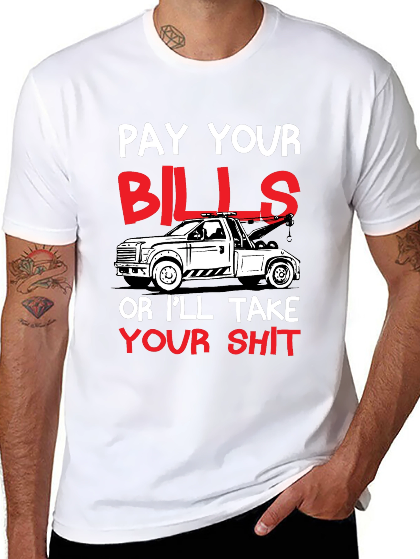 Black Pay Your Bills Tow Truck Graphic Tee view 8