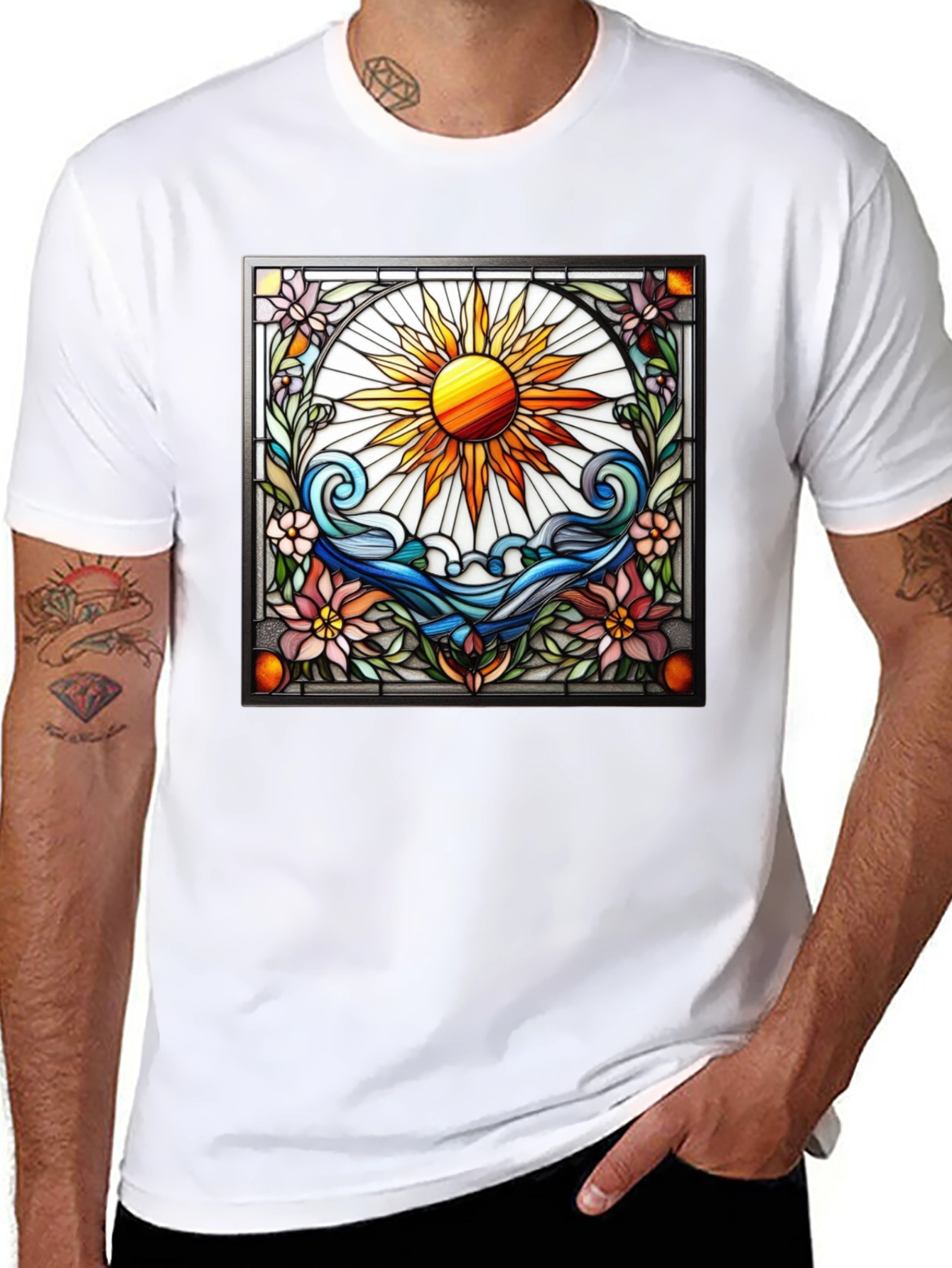 Black Stained Glass Sun Graphic Tee view 8