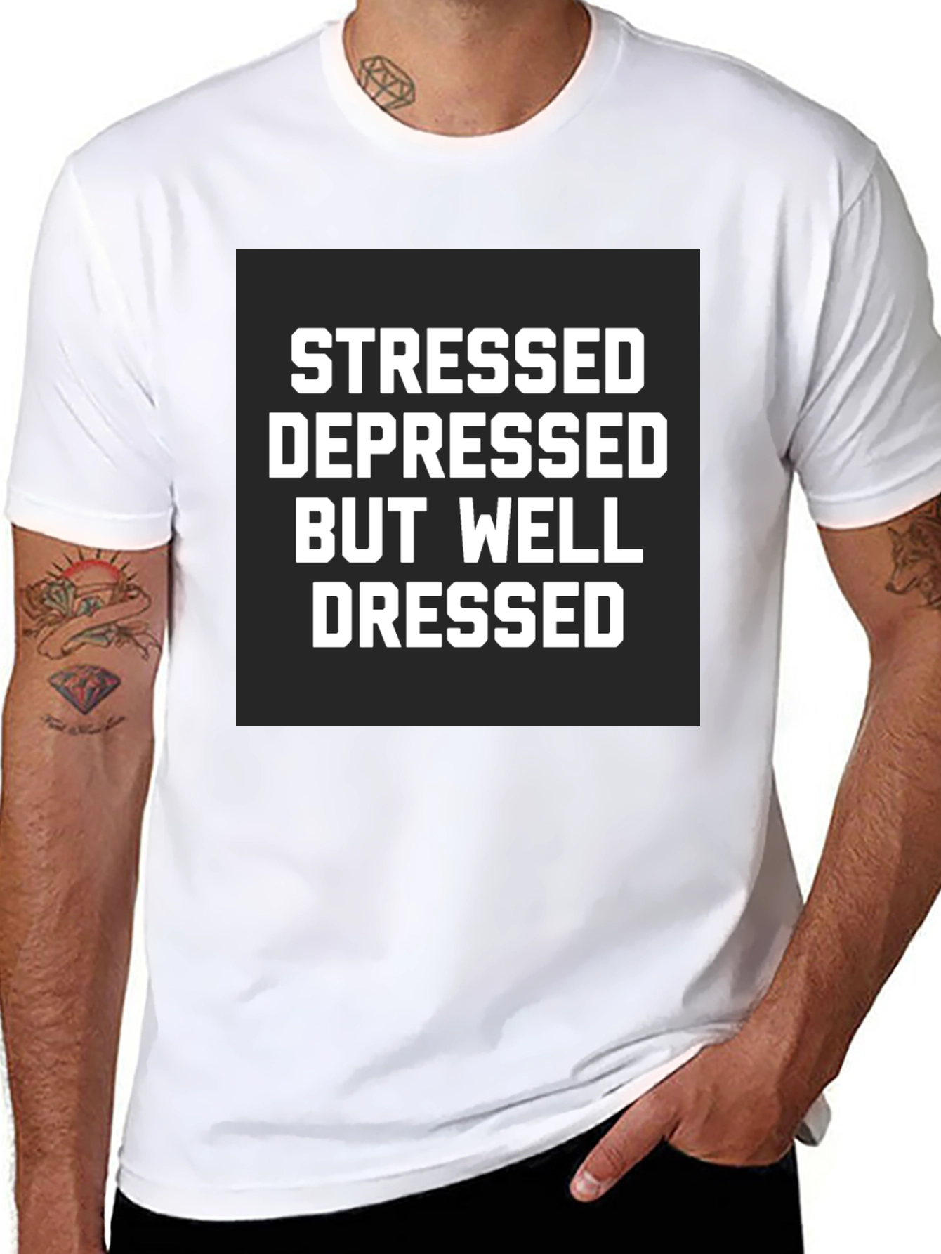 Black Stressed Depressed Well Dressed Black T-Shirt view 8