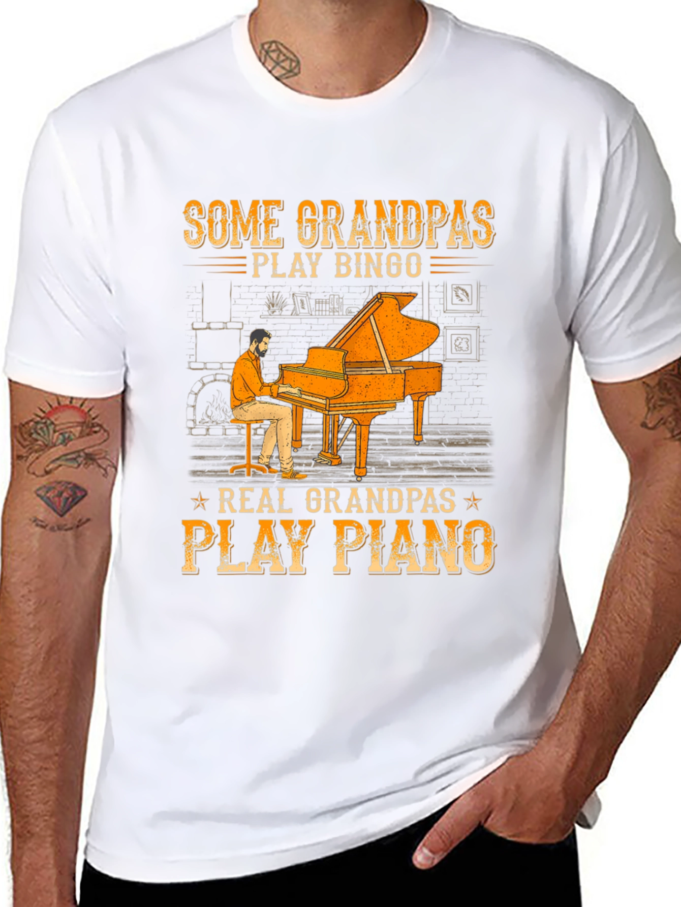 Black Grandpa Piano Player Graphic Tee - Cool Grandparent Gift view 8