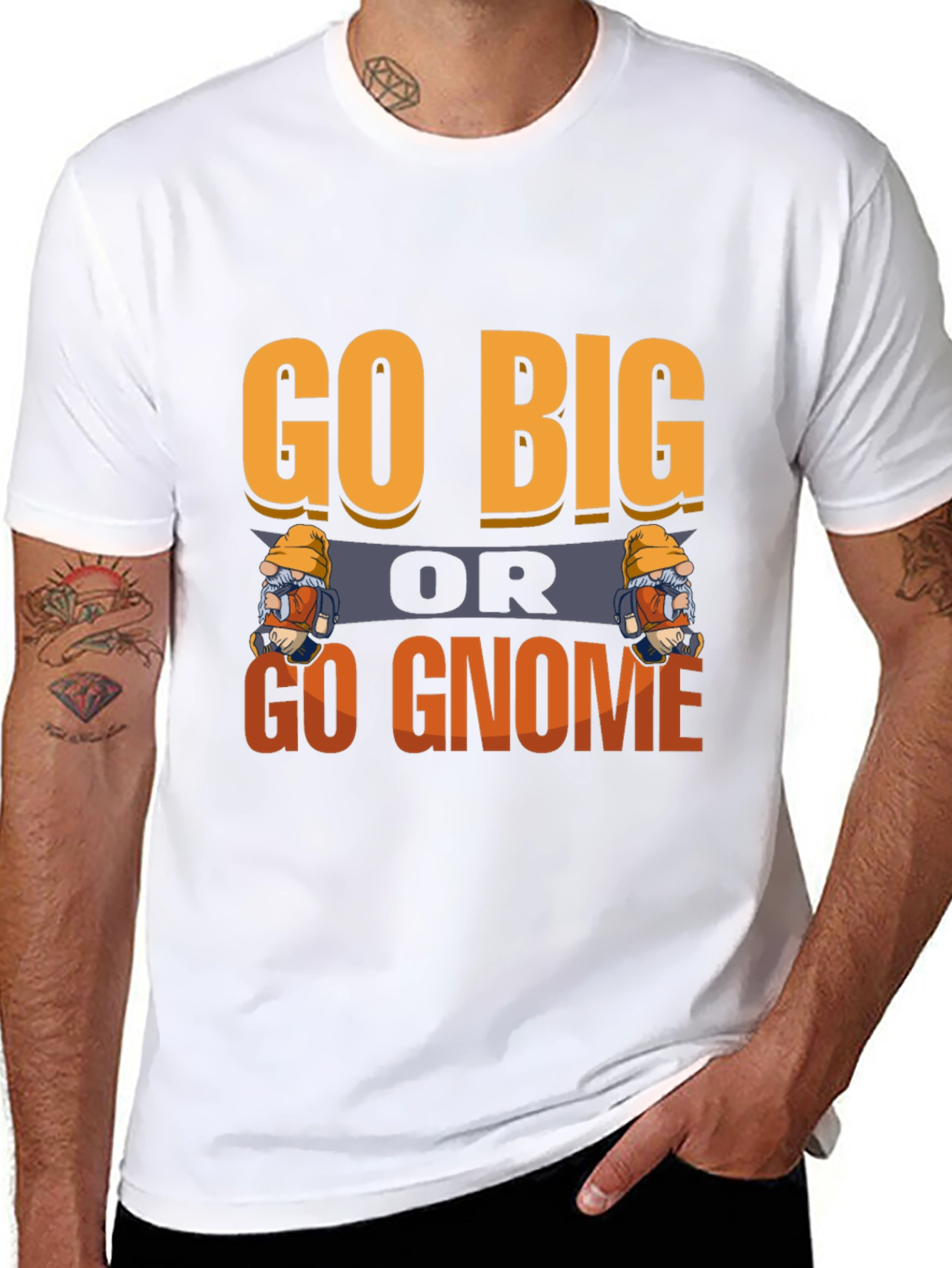 Black Go Big or Go Gnome Graphic Tee view 8