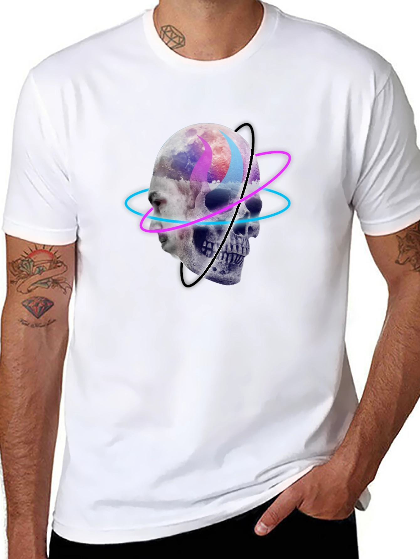 Black Skull Graphic Tee - Neon Orbit Design view 8