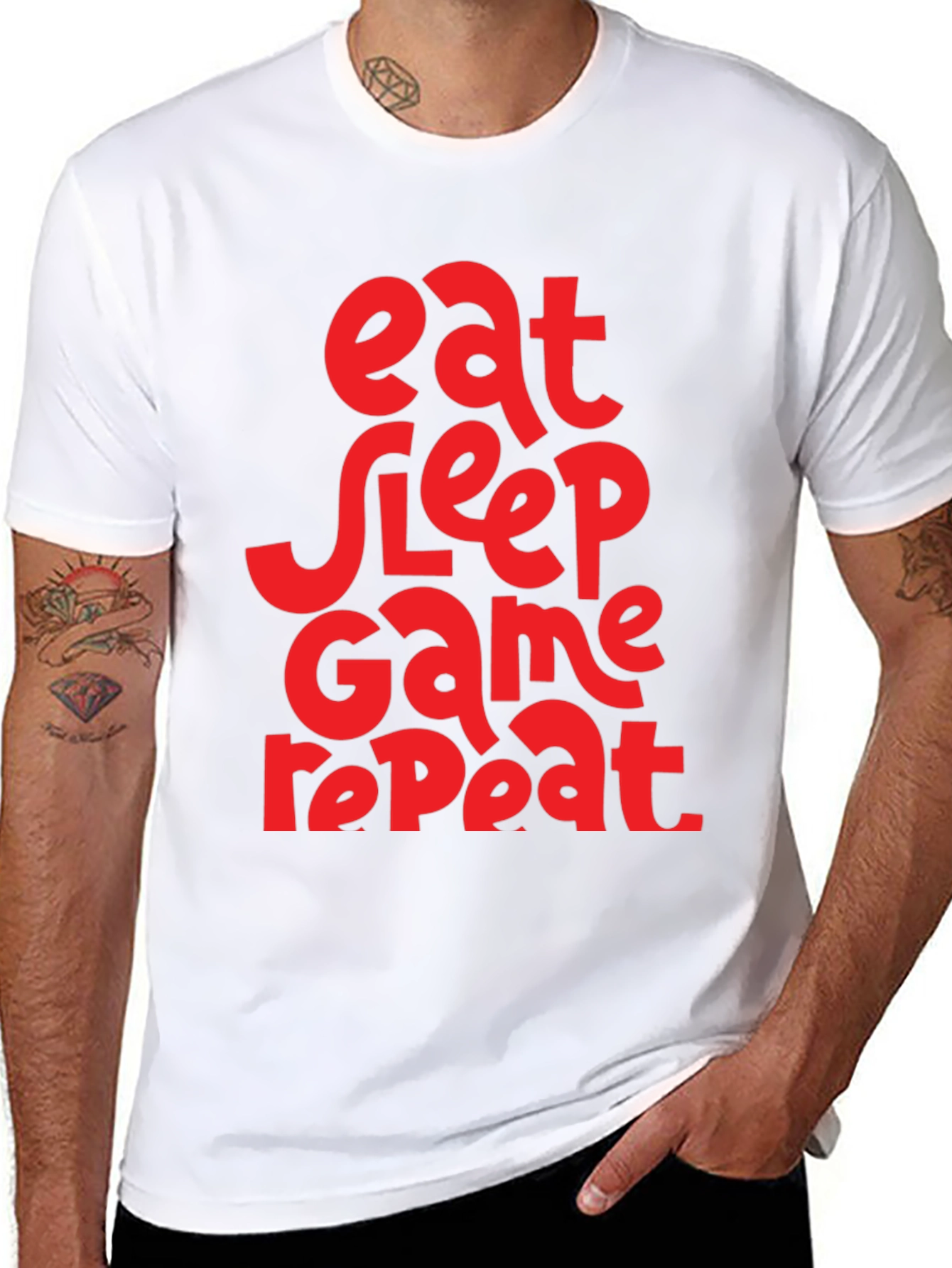 Black Eat Sleep Game Repeat Graphic Tee - Black view 8