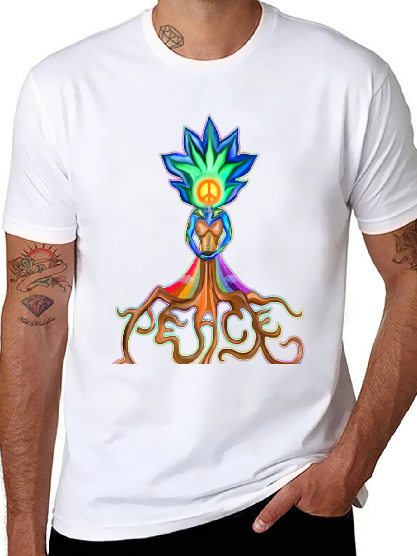 Black Peace Tree T-Shirt - Colorful Graphic Tee view 8
