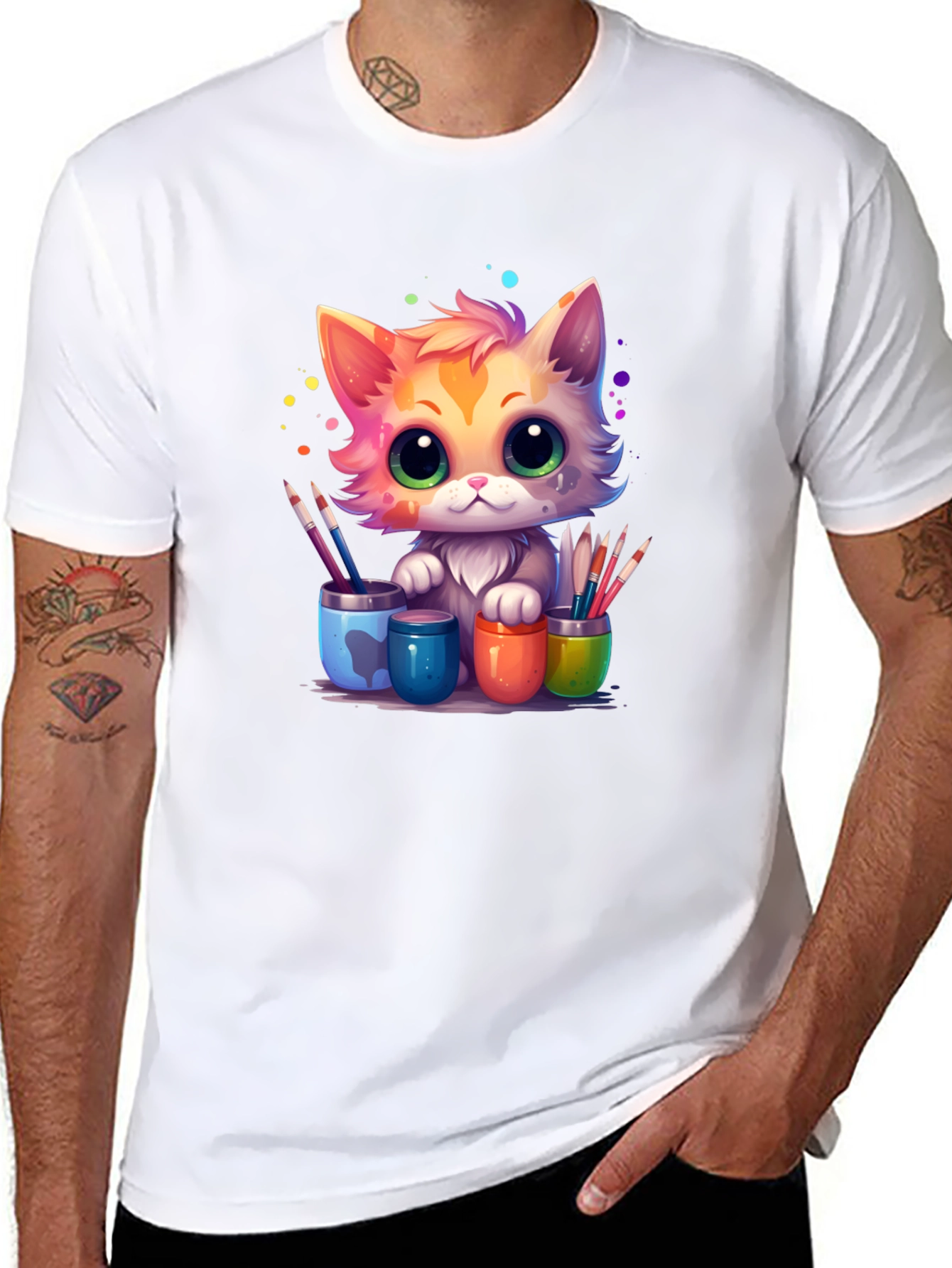 Black Artist Cat T-Shirt - Cute & Colorful Design view 8