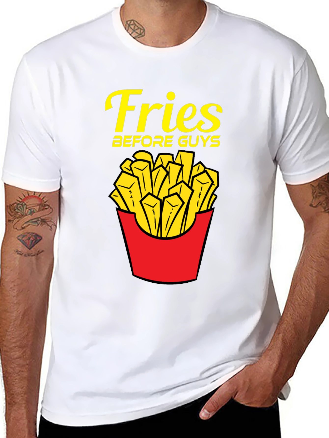 Black Fries Before Guys T-Shirt - Funny Foodie Tee view 8