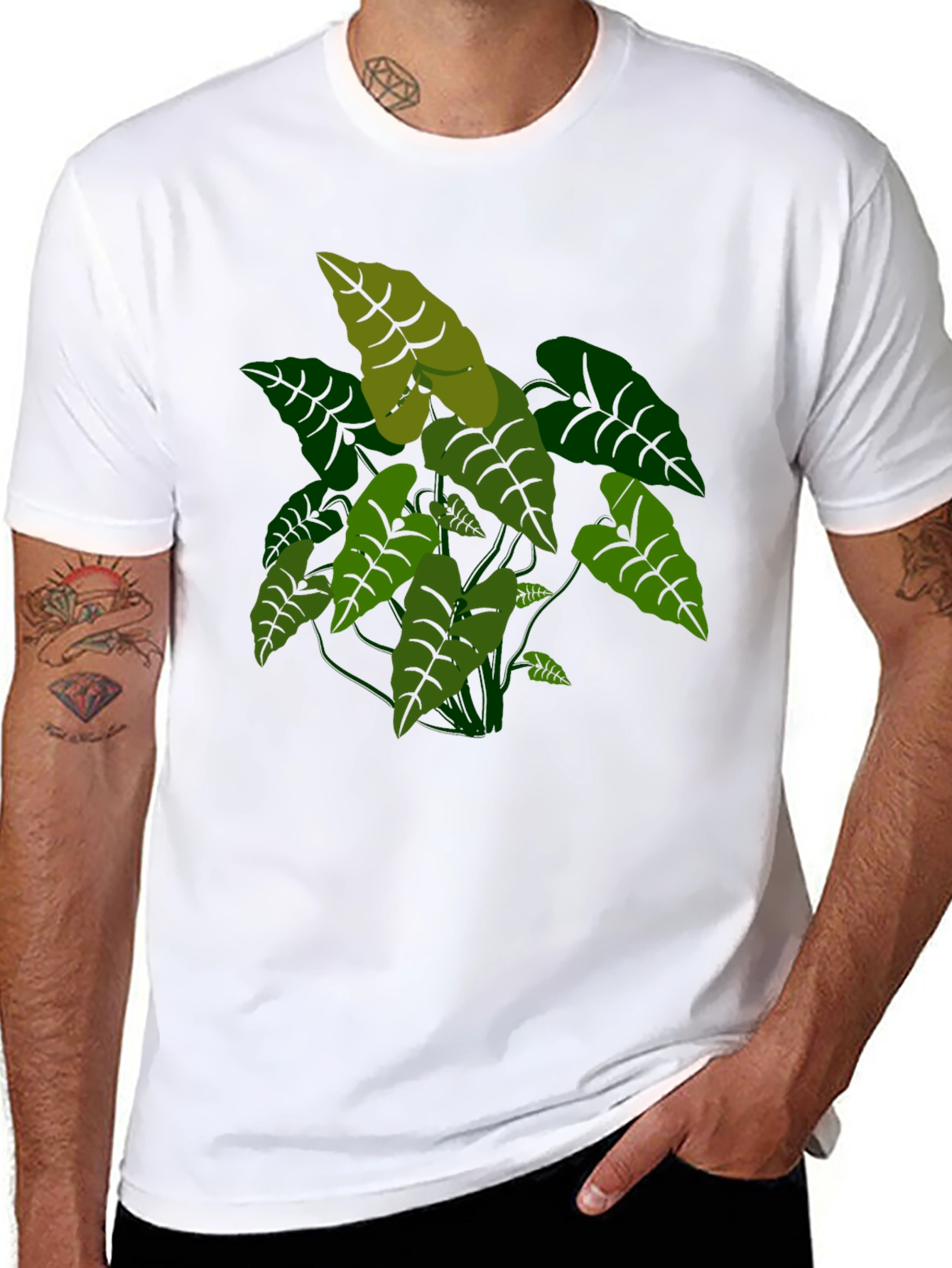 Black Tropical Plant Graphic Tee - Black Cotton T-Shirt view 8