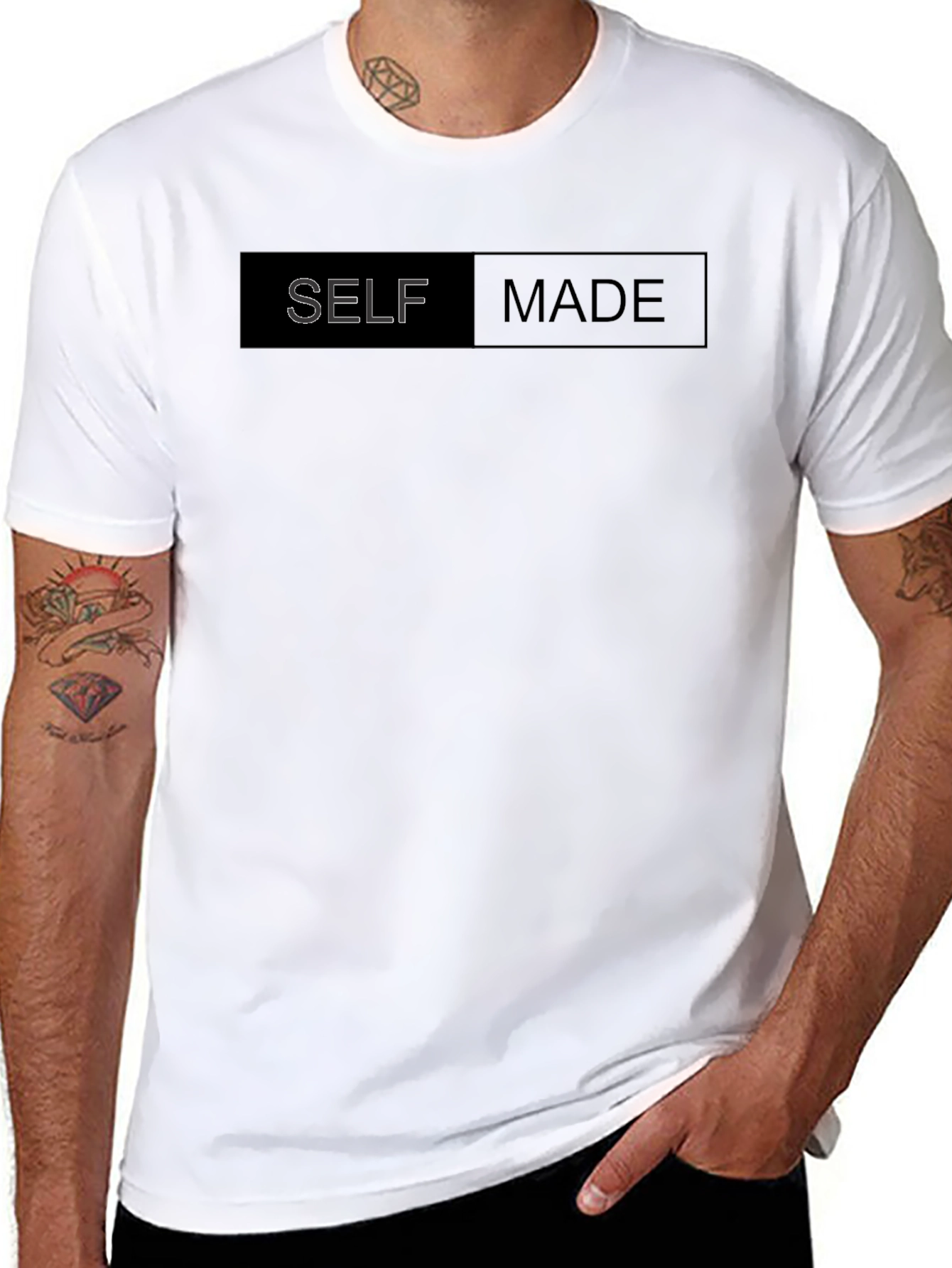 Black Self Made Graphic Tee - Black Cotton Blend Casual T-Shirt view 8
