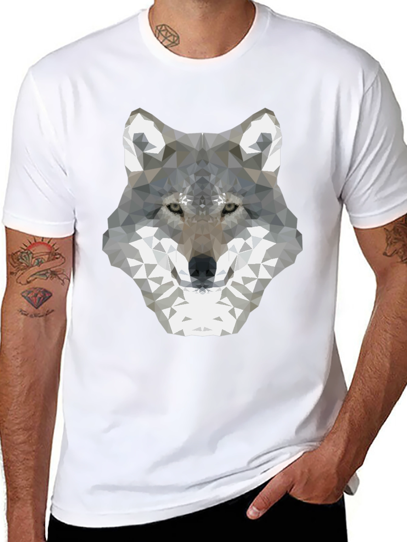 Black Geometric Wolf Graphic Tee - Modern Style view 8