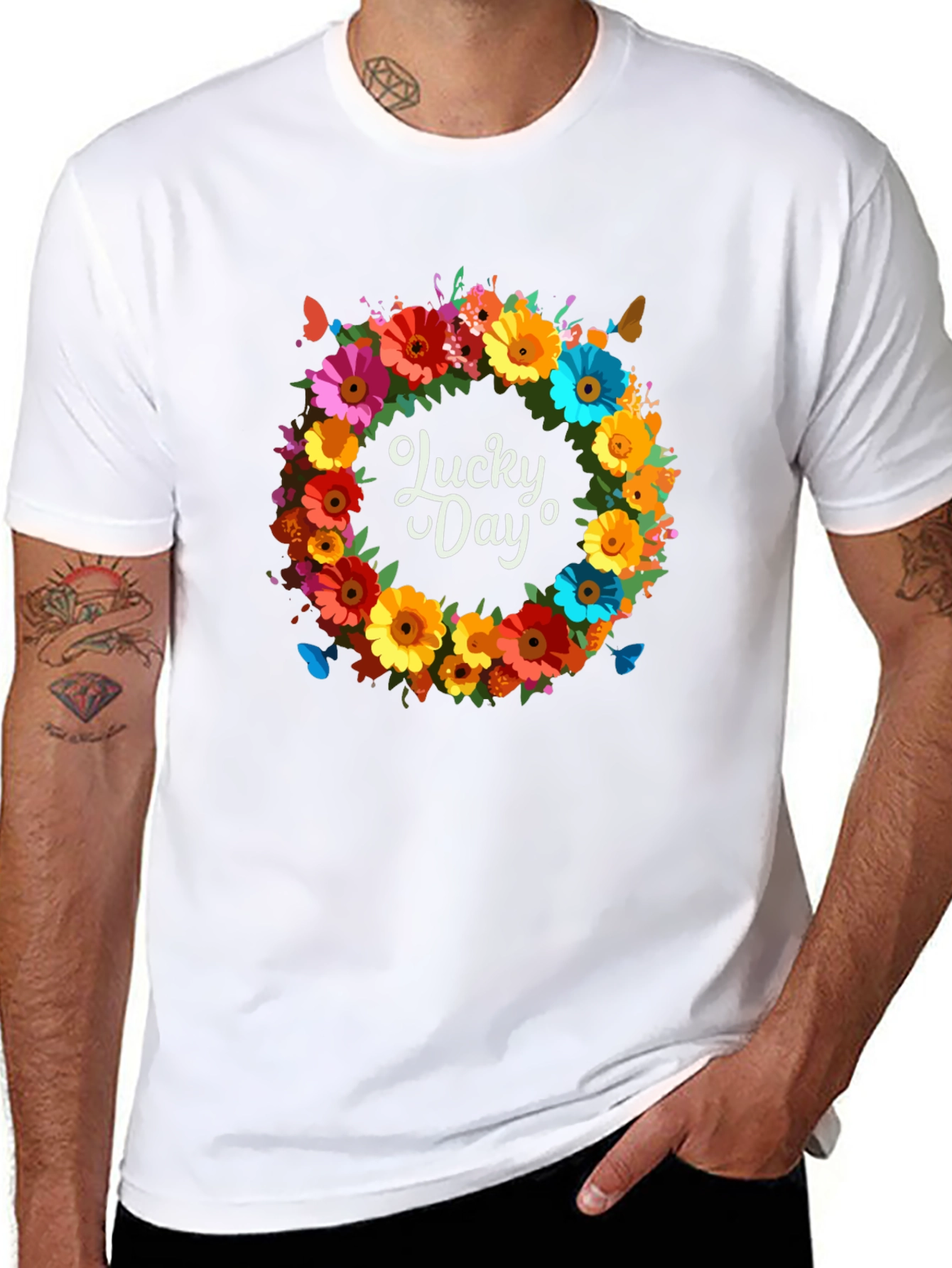 Black Lucky Day Floral Wreath Graphic Tee view 8