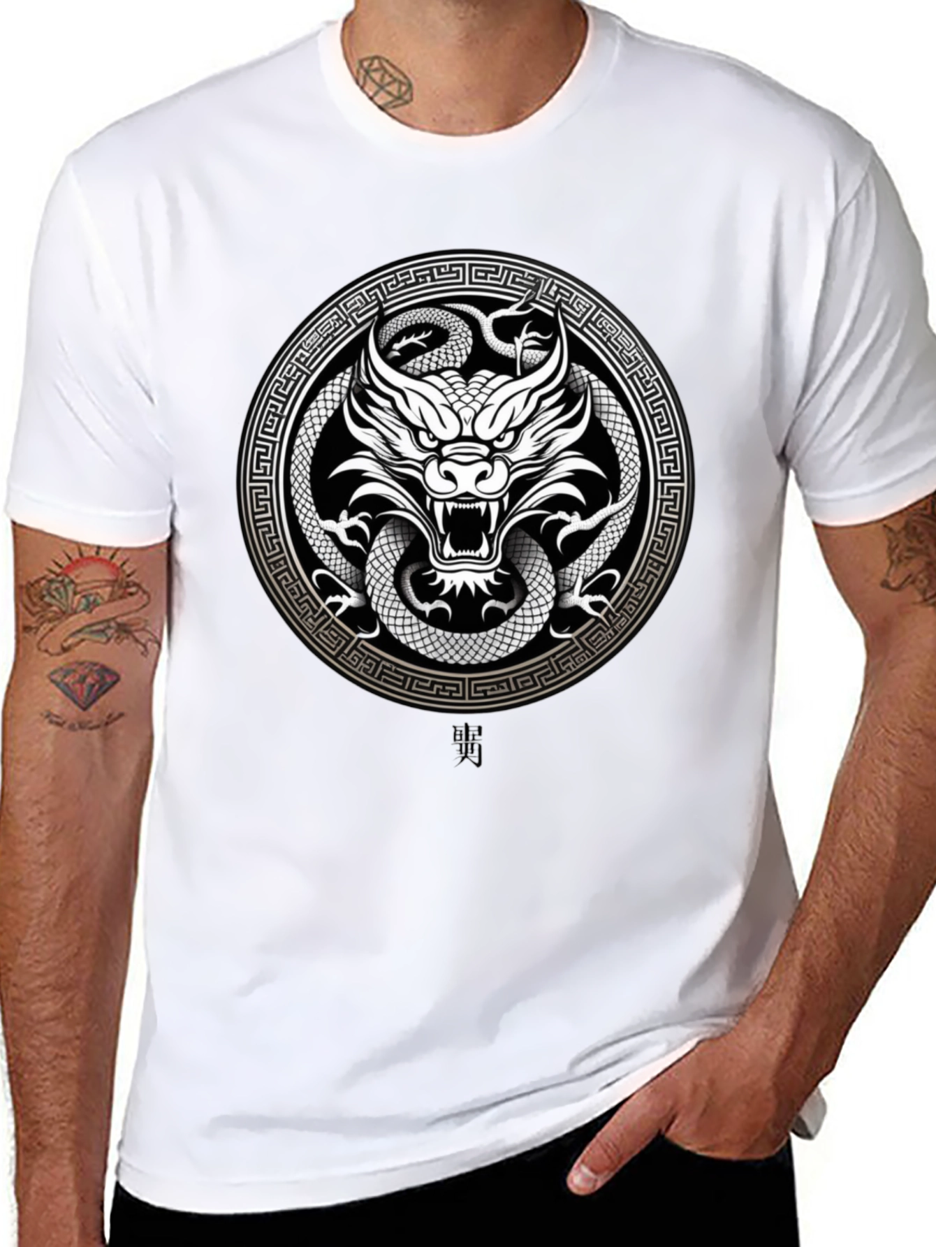 Black Dragon and Snake Graphic Tee - Black view 8