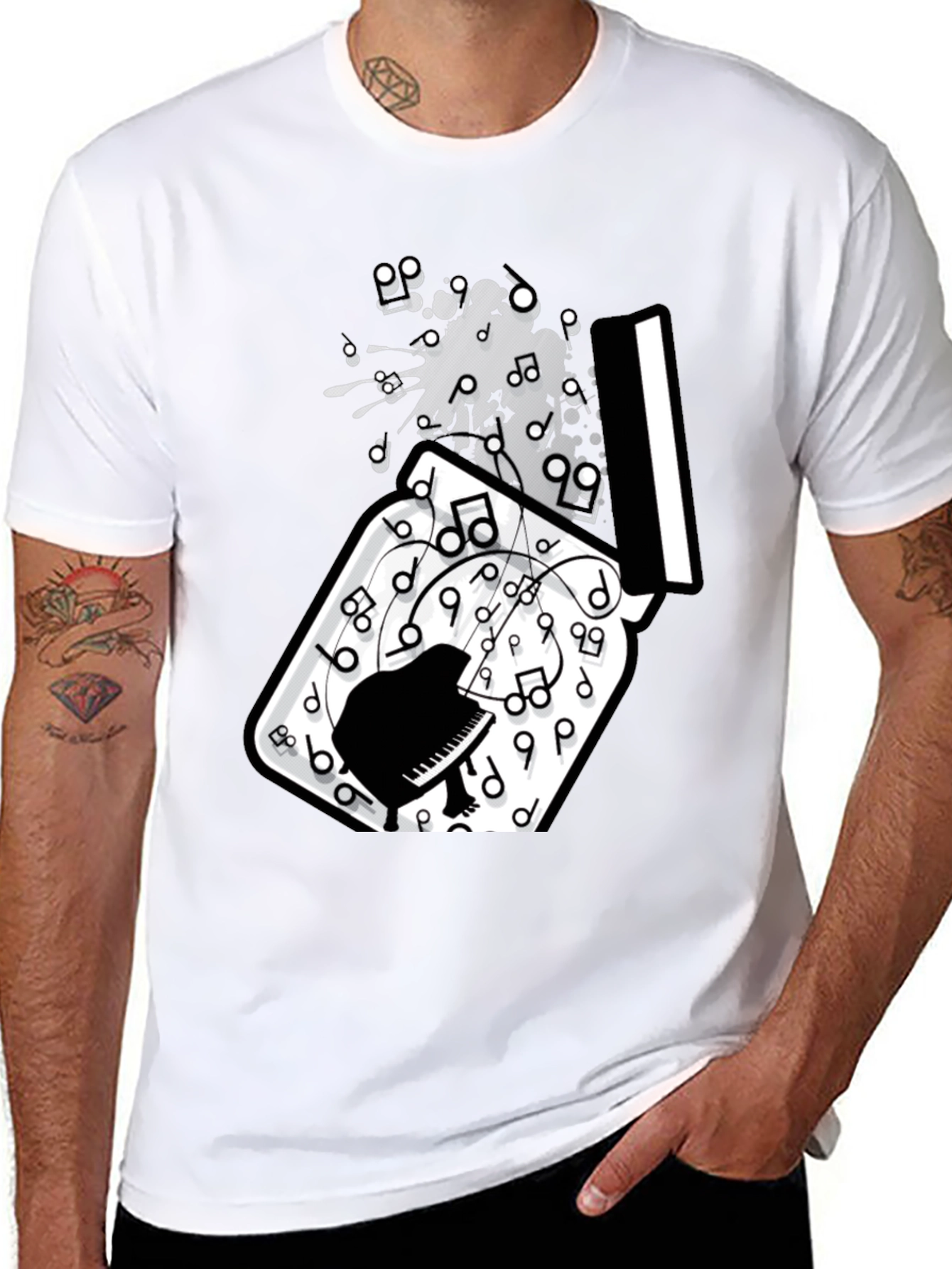 Black Piano Music Notes T-Shirt view 8