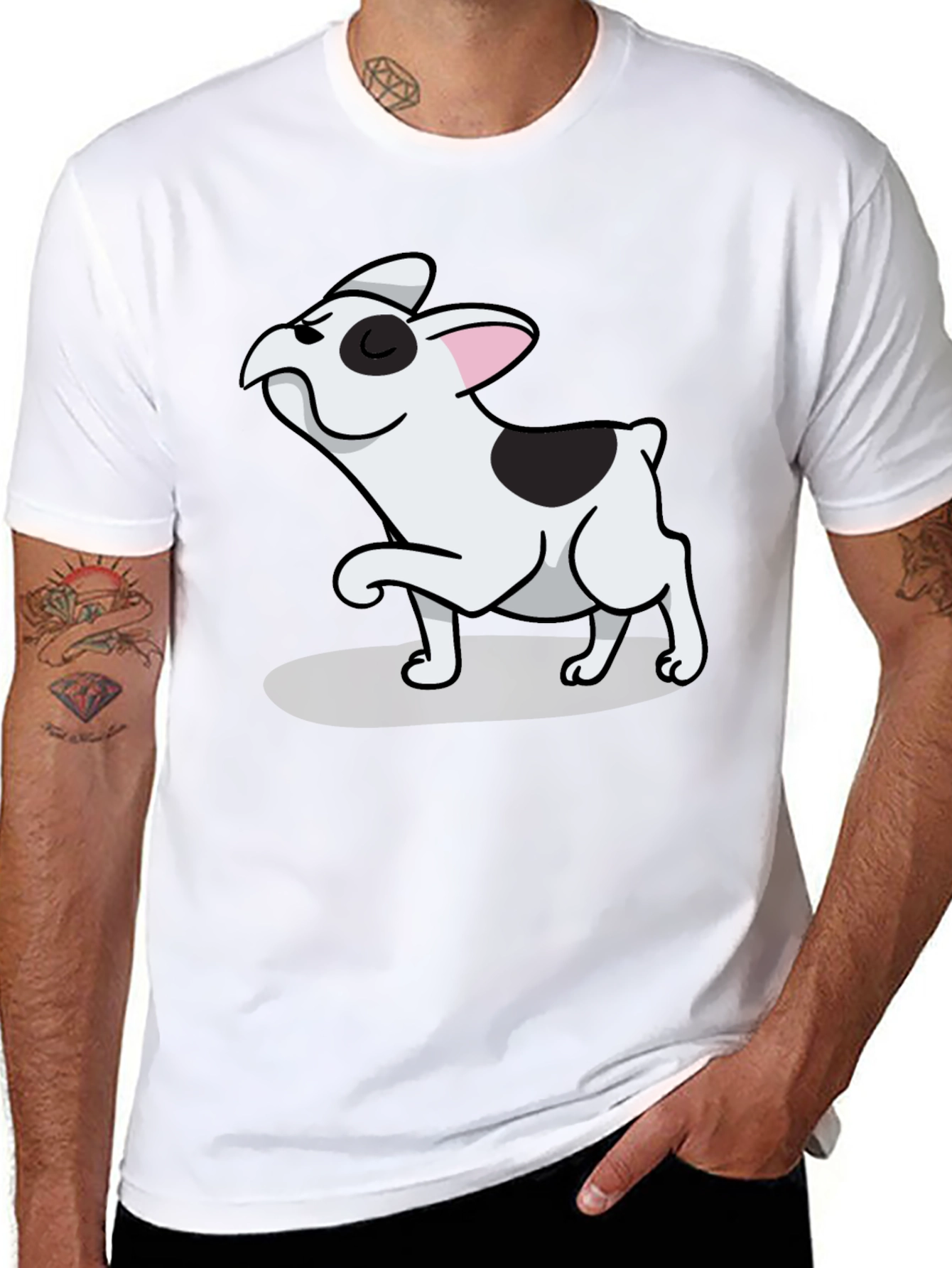 Black Black Tee with Cute Cartoon French Bulldog Design view 8