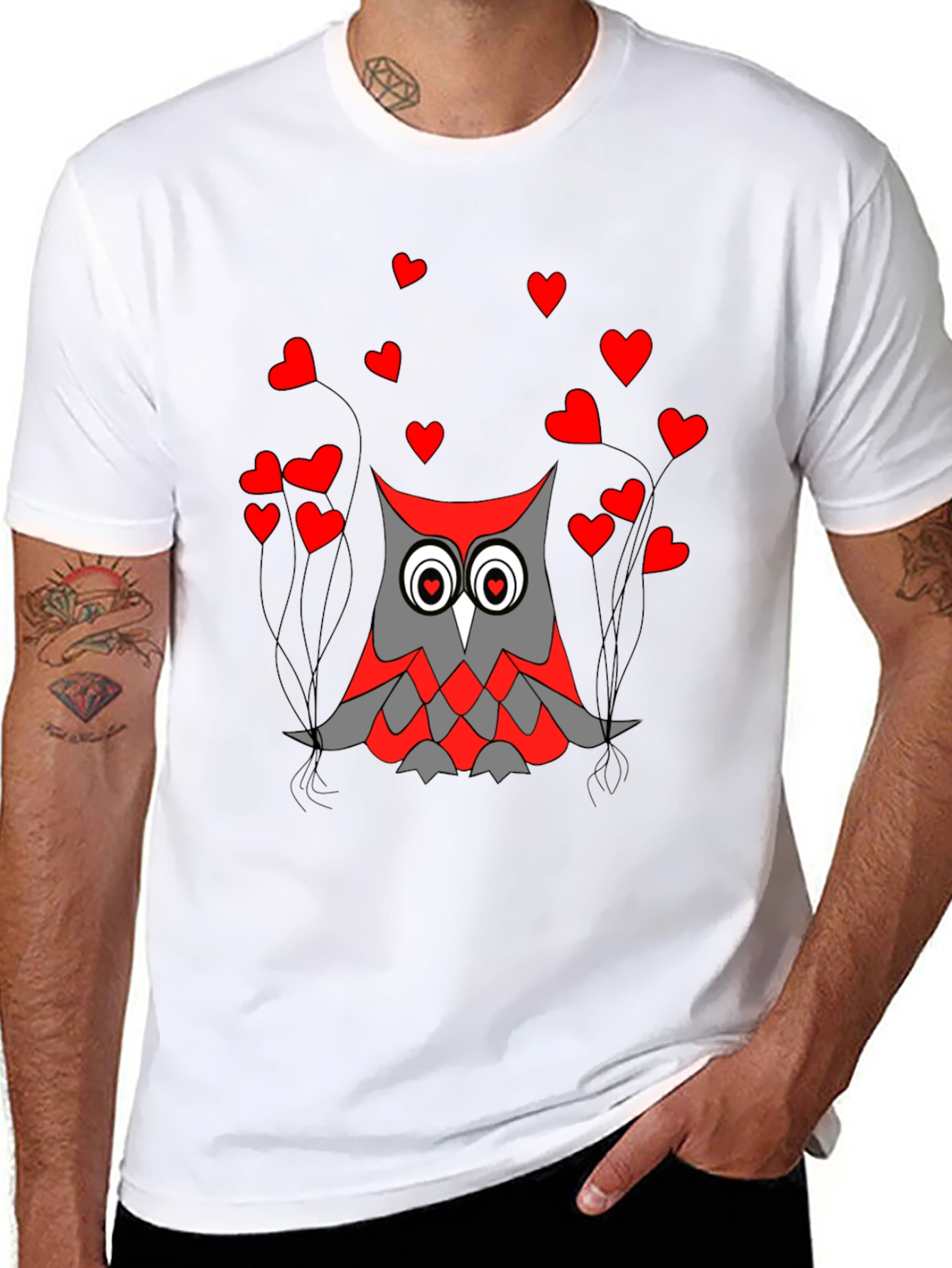 Black Owl Love Graphic Tee - Black Crew Neck T-Shirt view 8