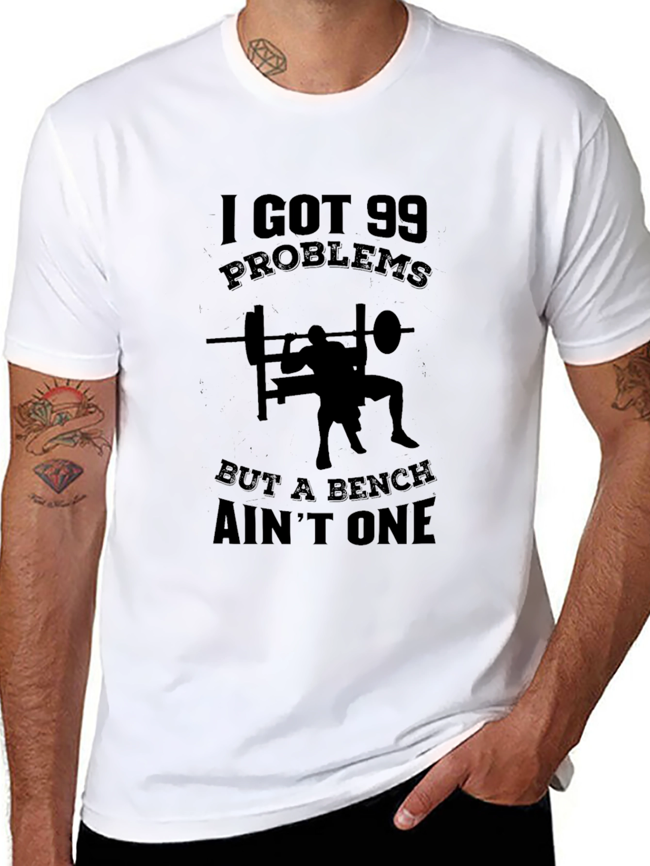 Black 99 Problems Bench Ain't One T-Shirt view 8