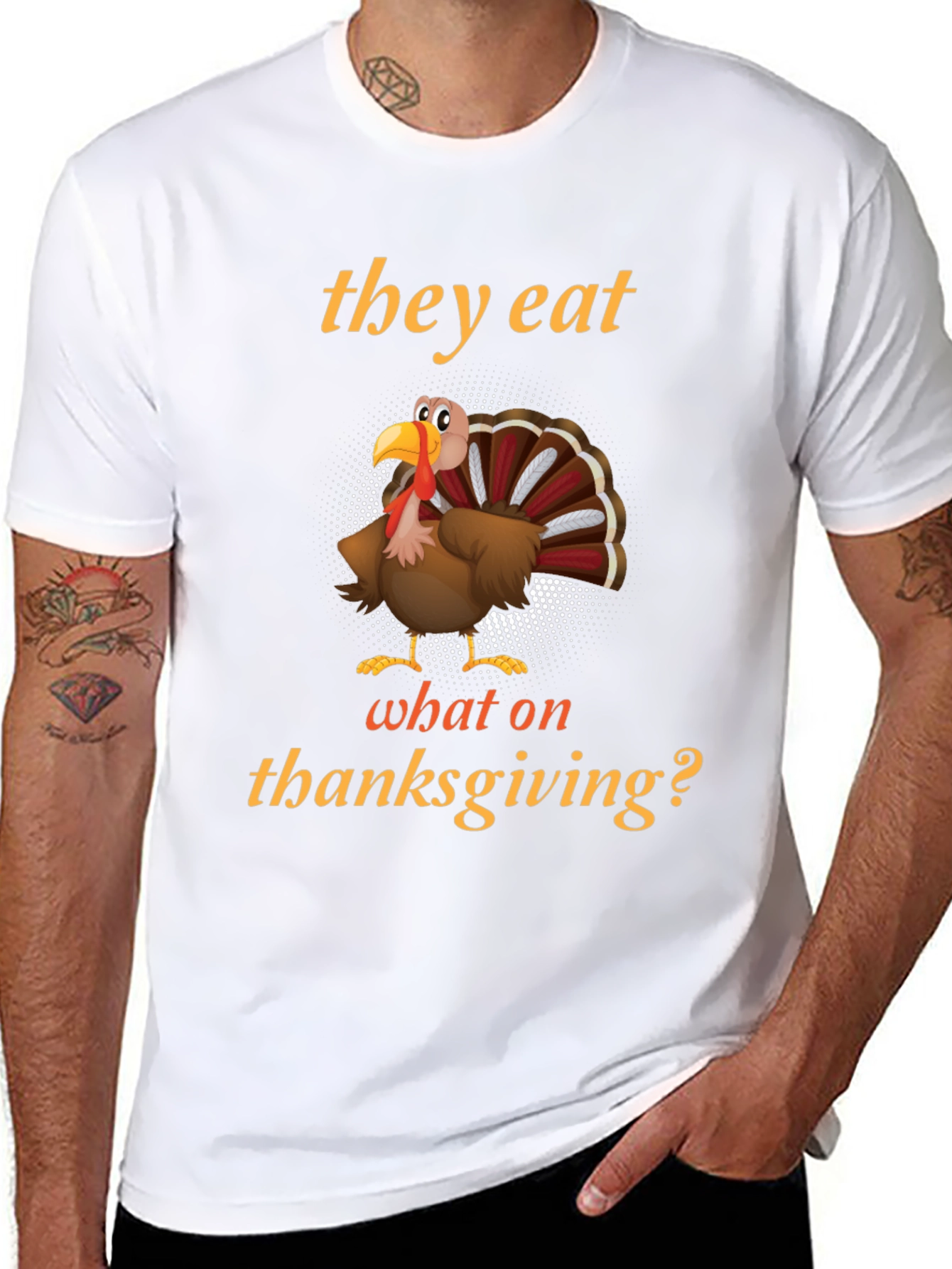 Black Thanksgiving Humor Turkey T-Shirt - They Eat What On Thanksgiving? view 8