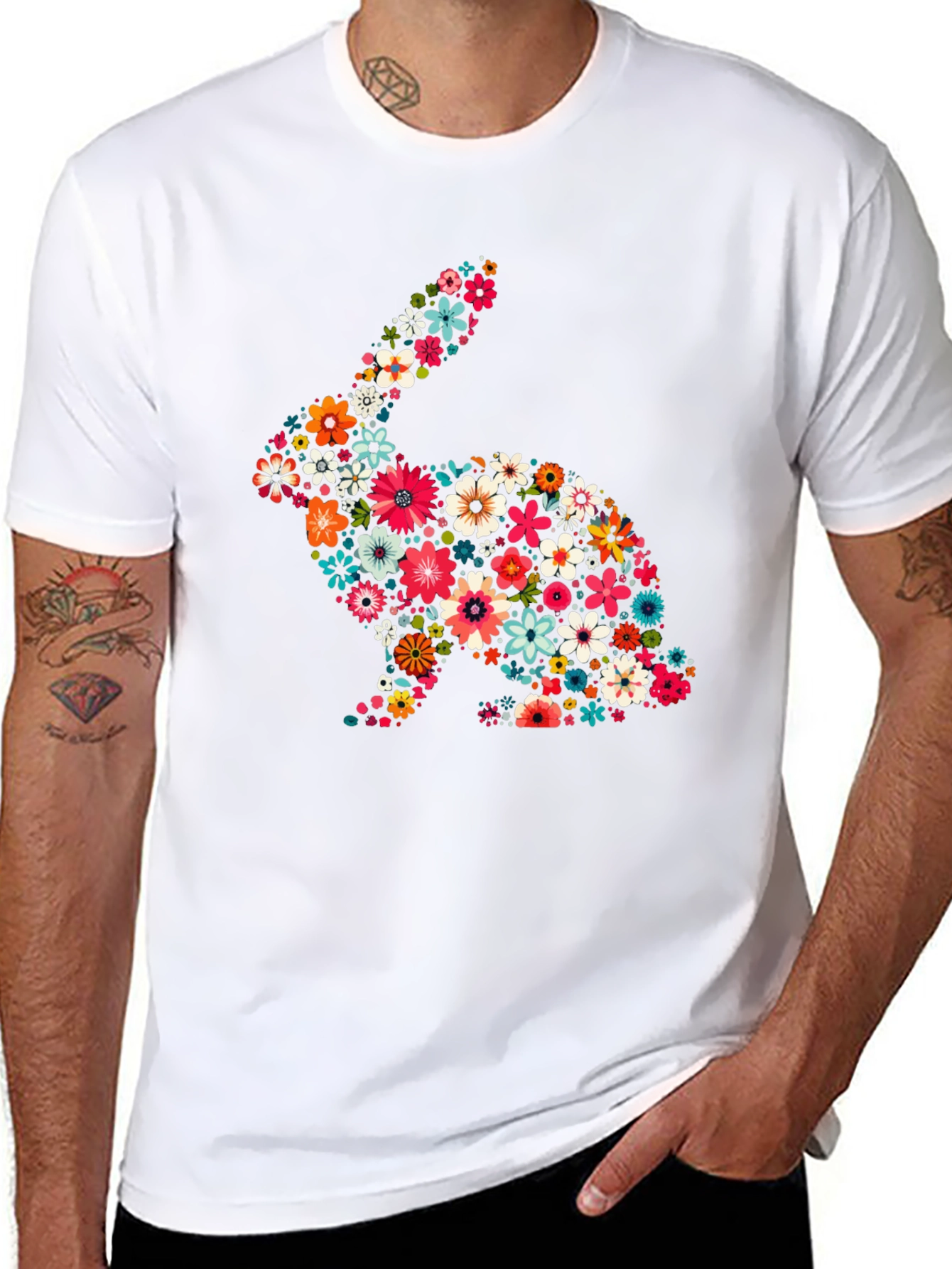 Black Floral Rabbit Graphic Tee - Cute Easter Shirt view 8