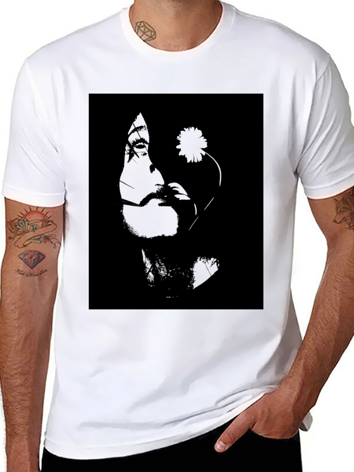 Black Monochrome Portrait Graphic Tee - Classic Black Cotton view 8