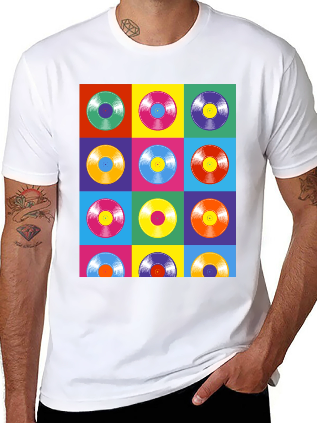 Black Retro Vinyl Record Pop Art T-Shirt view 8