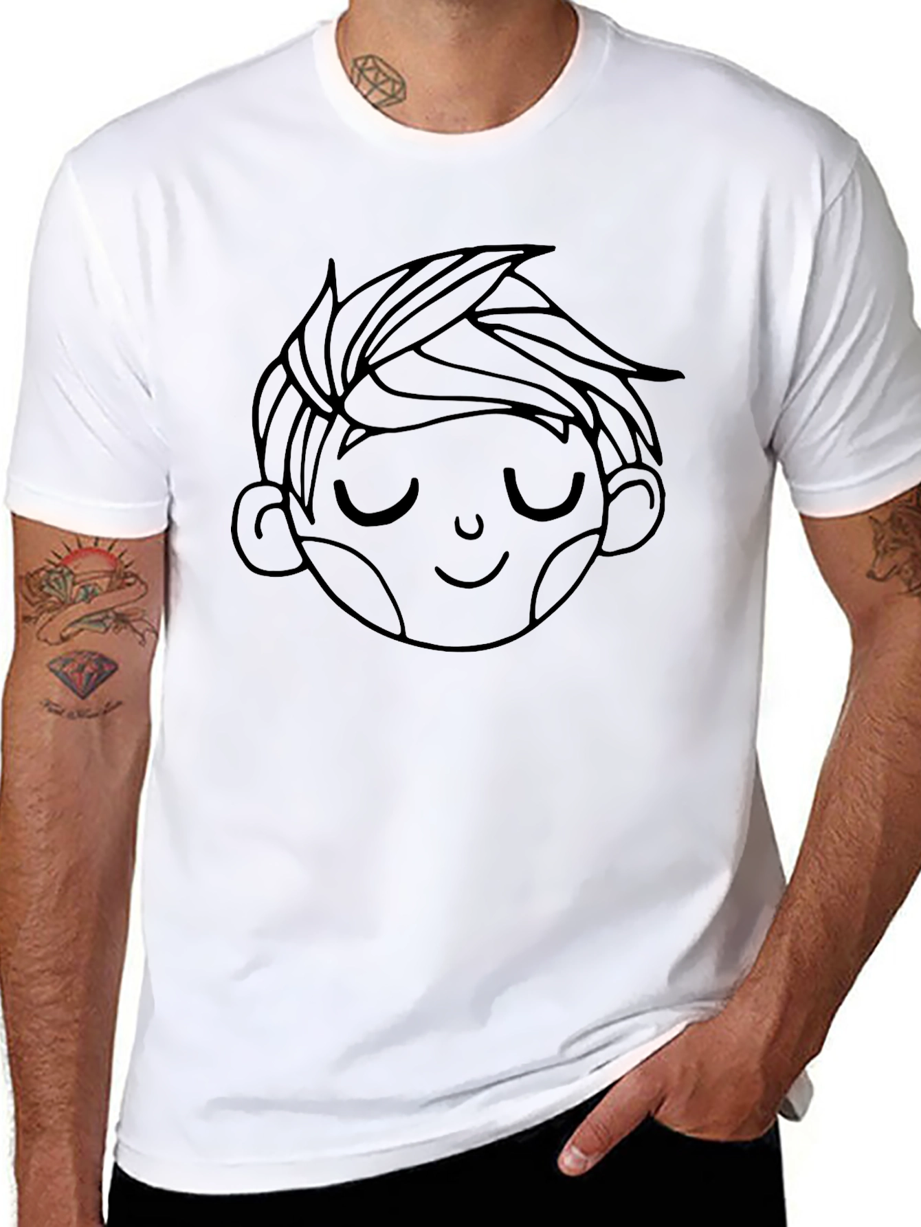 Black Men's Black Tee with Boy Face Graphic view 8