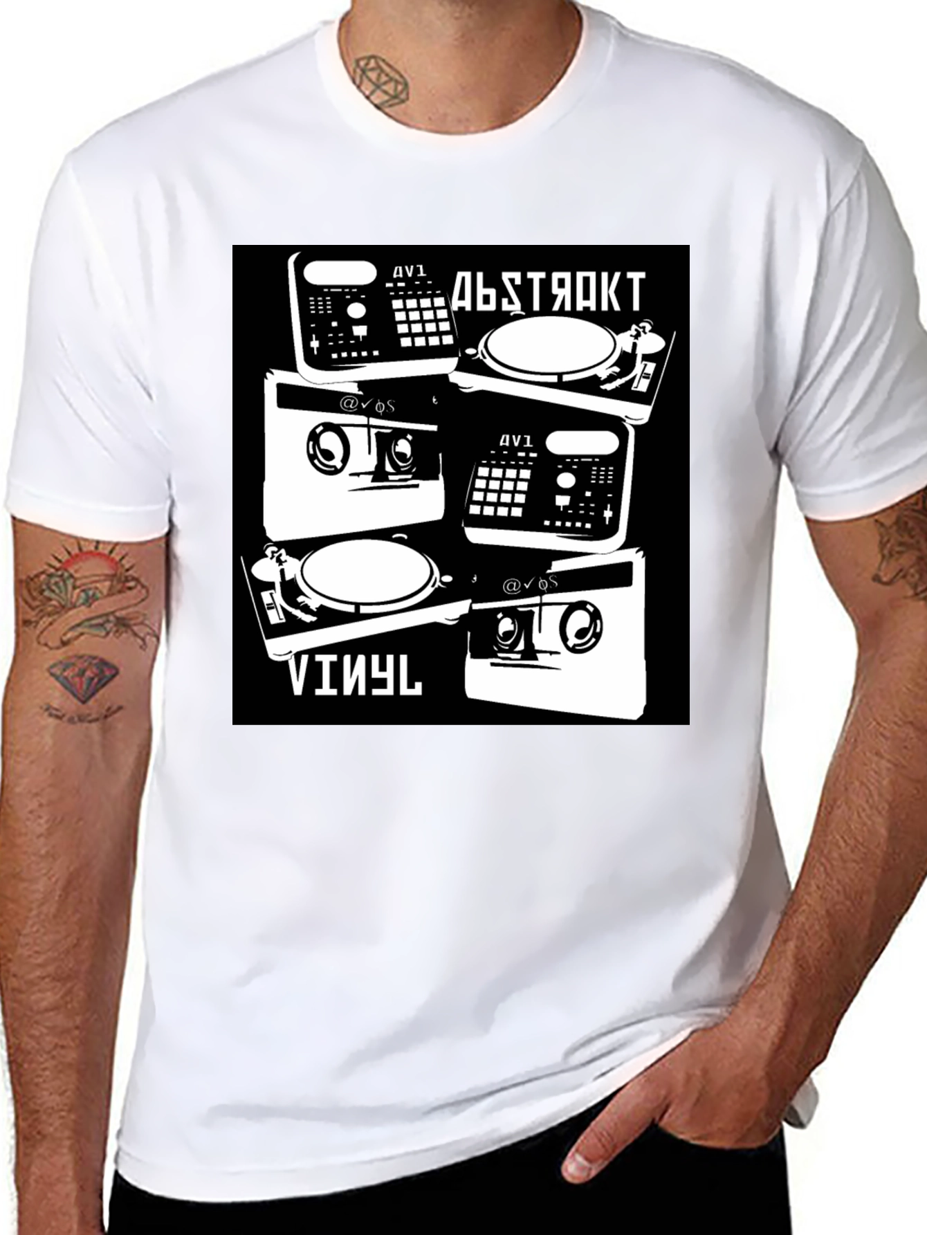 Black Abstract Vinyl DJ Black T-Shirt view 8