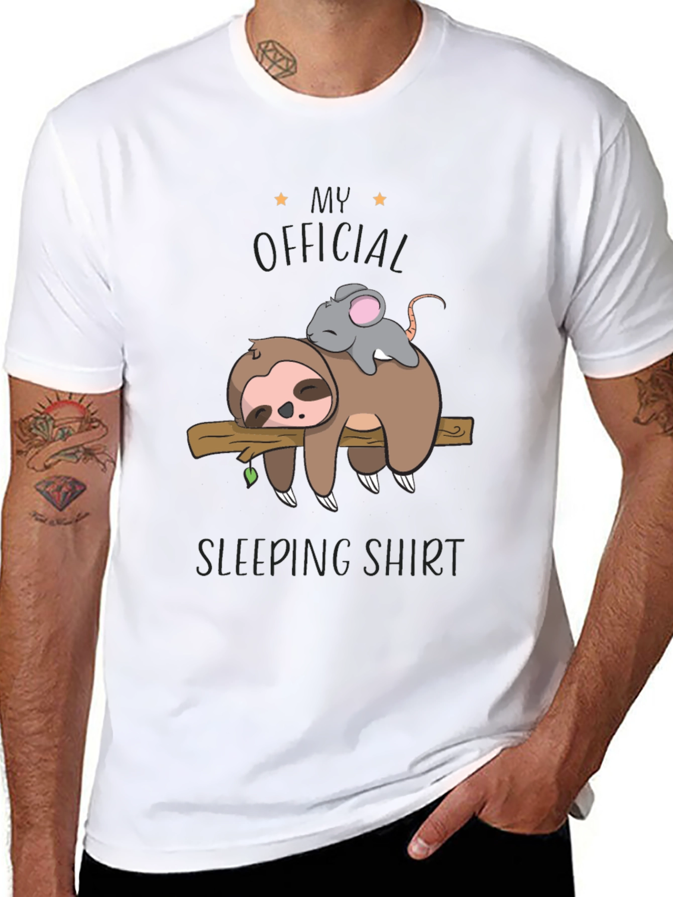 Black Sloth and Mouse Sleeping Shirt - Official Sleepwear view 8