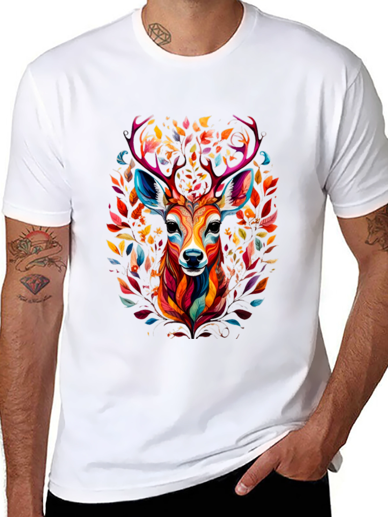 Black Colorful Deer Graphic Tee - Black Casual Style view 8