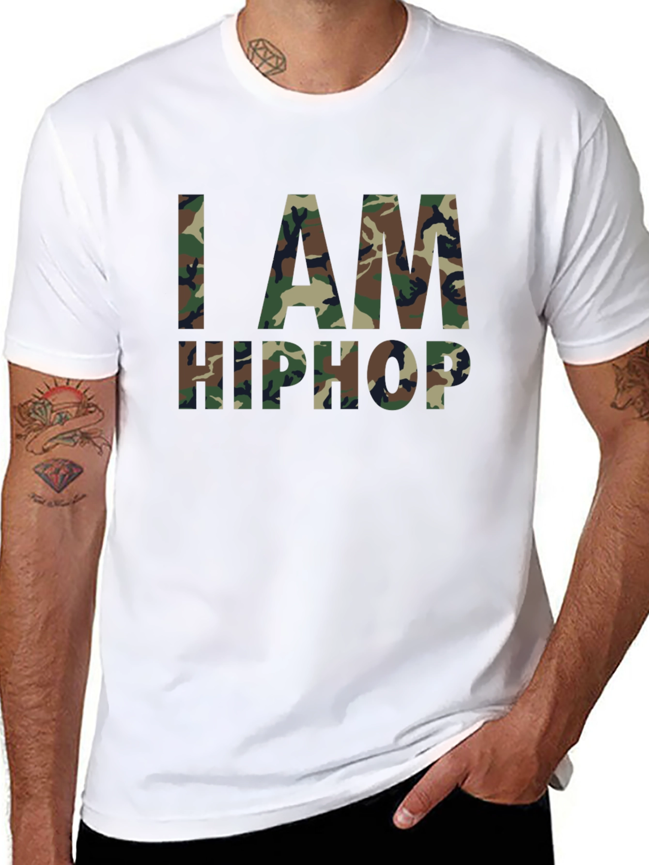 Black I AM HIP HOP Camo Print Black T-Shirt view 8