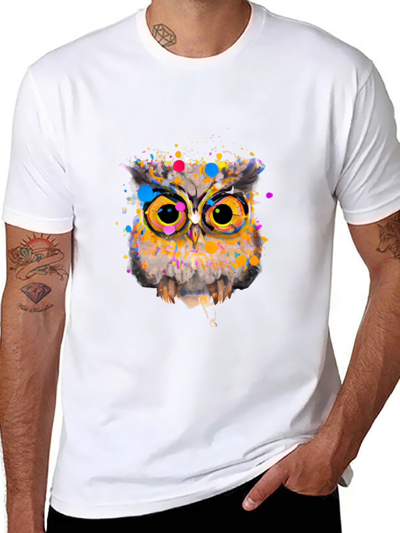 Black Owl Art Graphic Black T-Shirt view 8