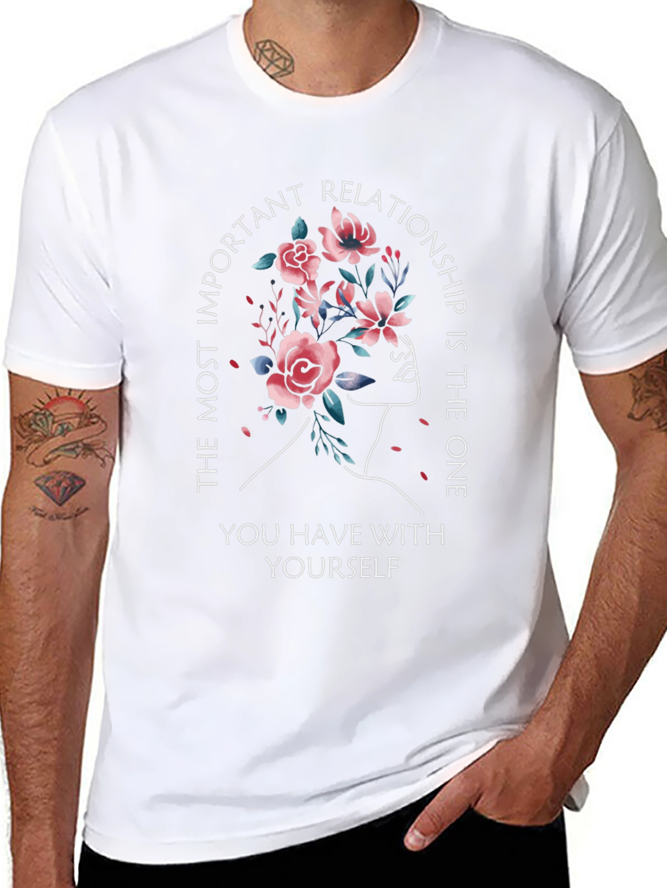 Black Self-Love T-Shirt: Floral Mindset Design view 8