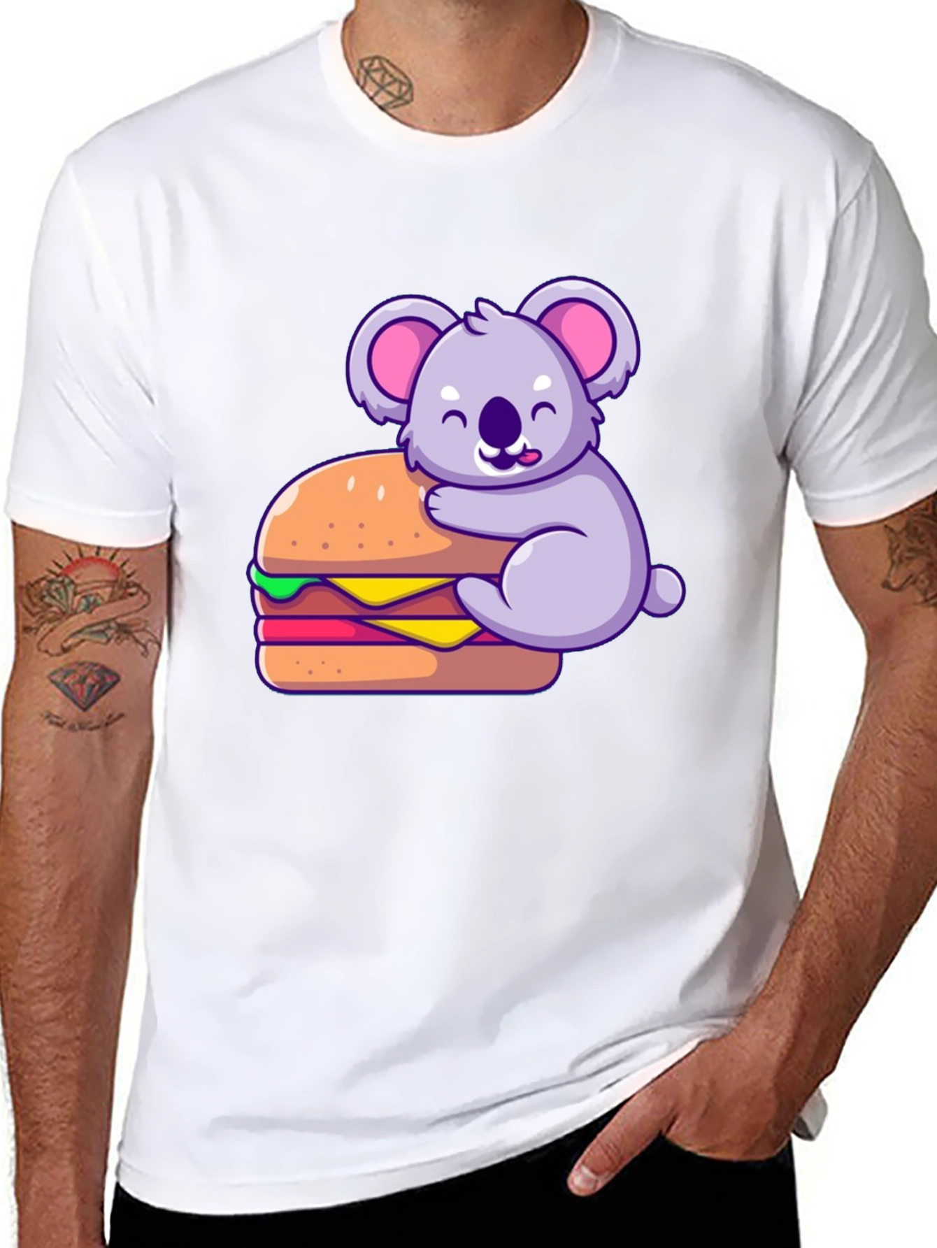 Black Koala Hugging Burger Graphic T-Shirt - Black view 8