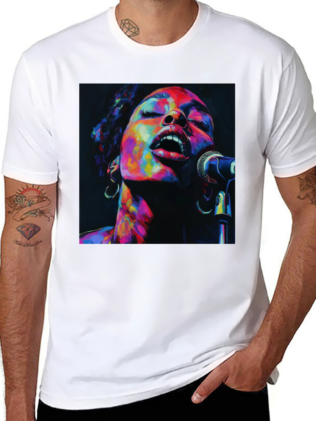 Black Colorful Singer Portrait Black T-Shirt view 8